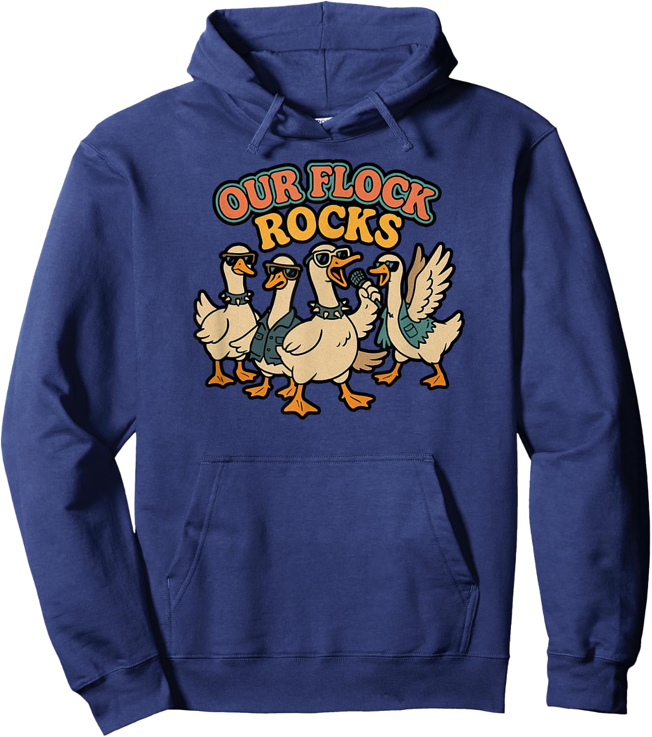 Our Flock Rocks, Punk Geese, Bird Group Vacation Fun Hoodie - Hoodie | Navy