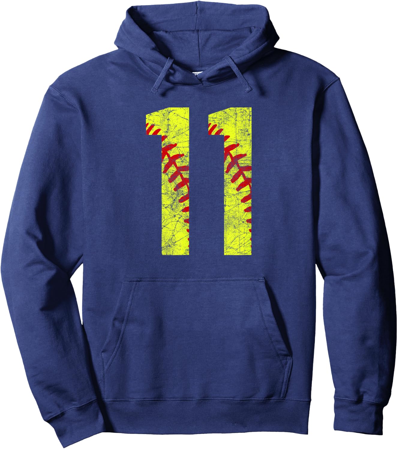 Vintage Distressed Grunge Softball 11 Jersey Number Hoodie - Hoodie | Navy
