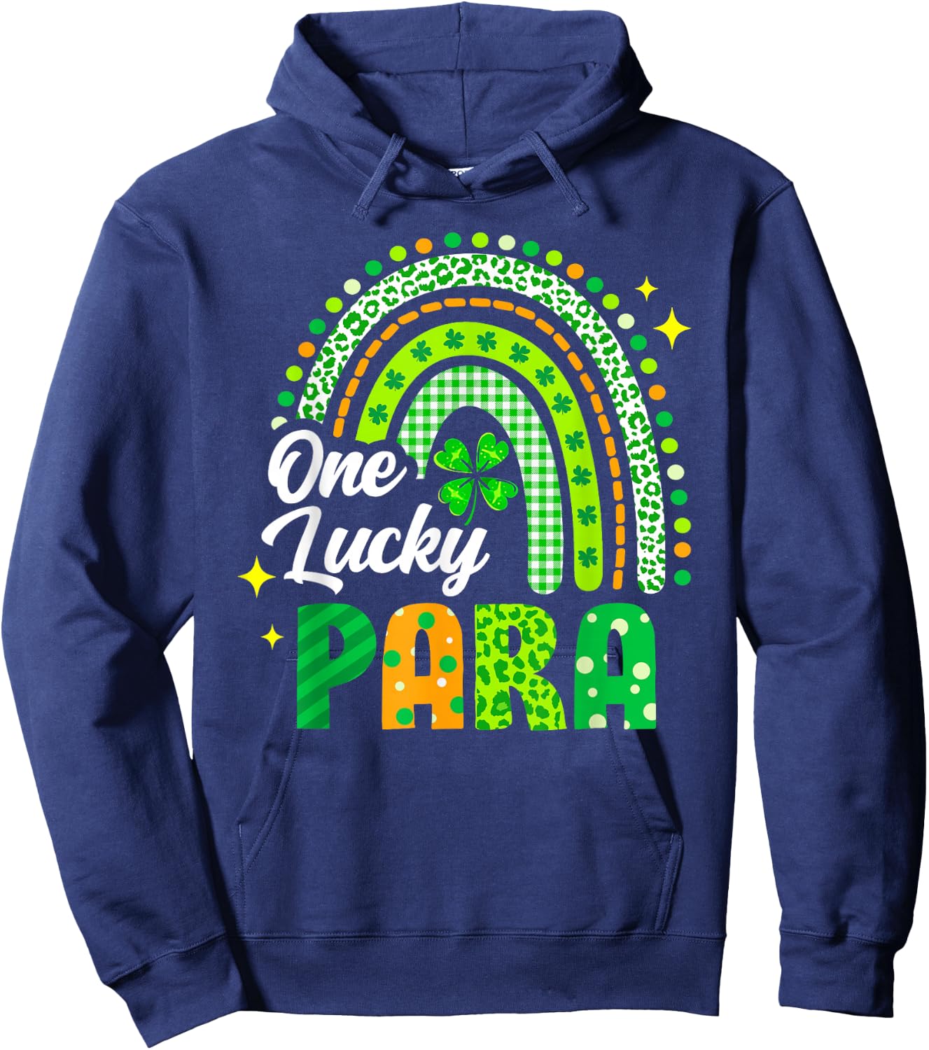One Lucky Para St Patrick's Day Rainbow Leopard Shamrock Hoodie - Hoodie | Navy