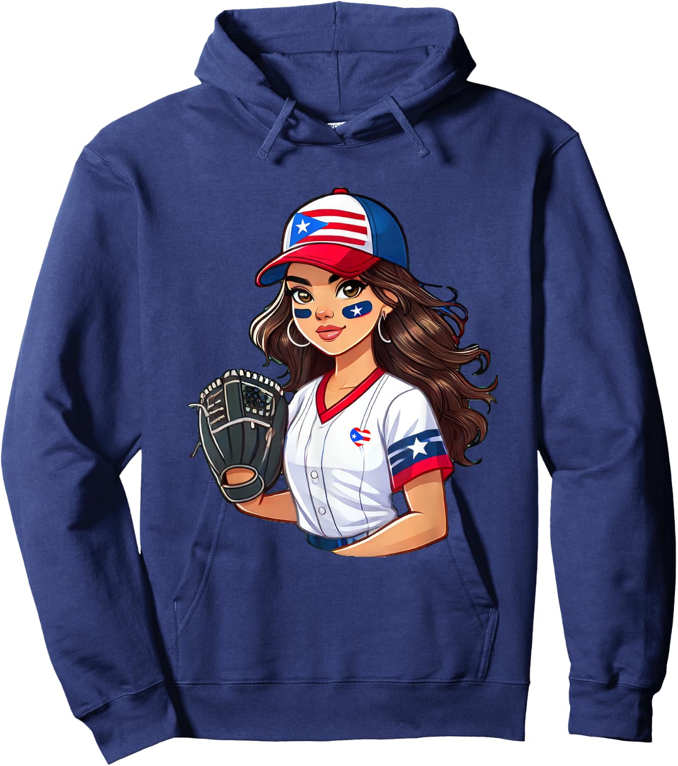 Puerto Rico Softball Baseball Boricua Flag Girl Cool Hoodie - Hoodie | Navy