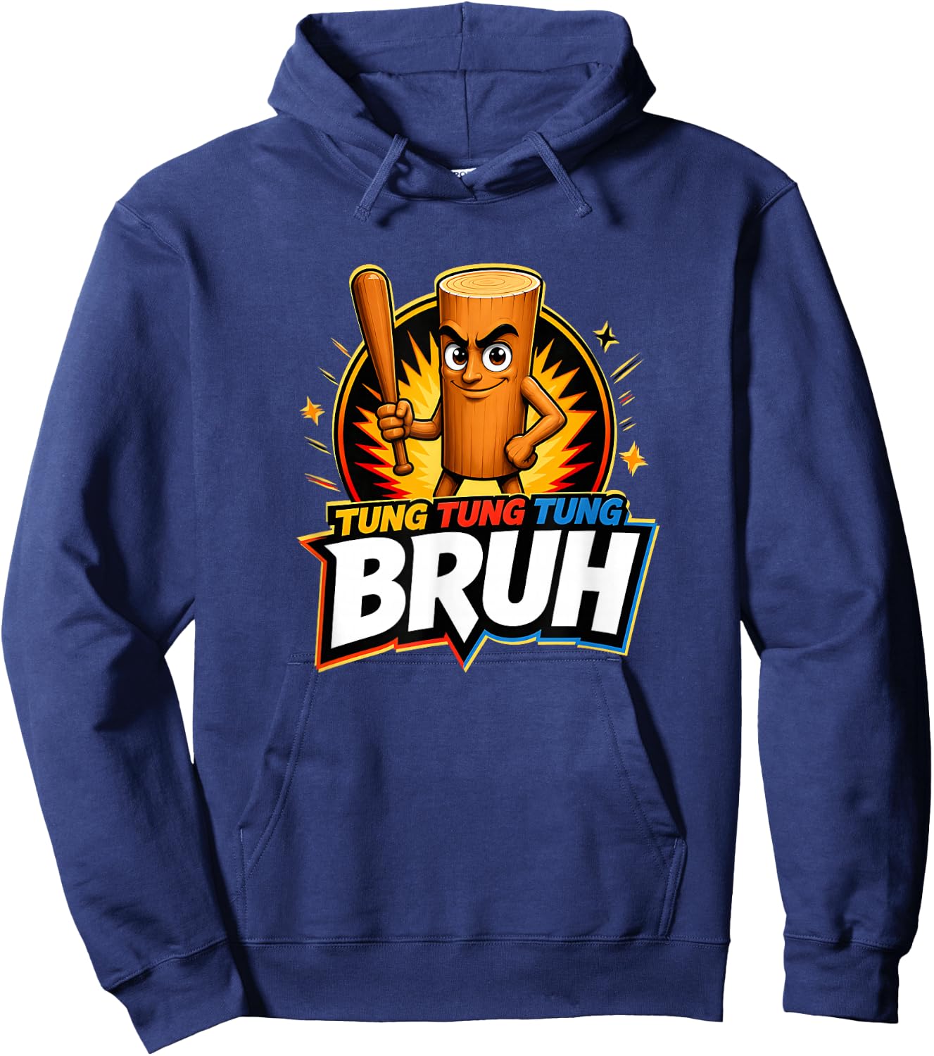 Surreal Italian Brainrot Meme Tung Tung Tung Sahur Bruh Hoodie - Hoodie | Navy
