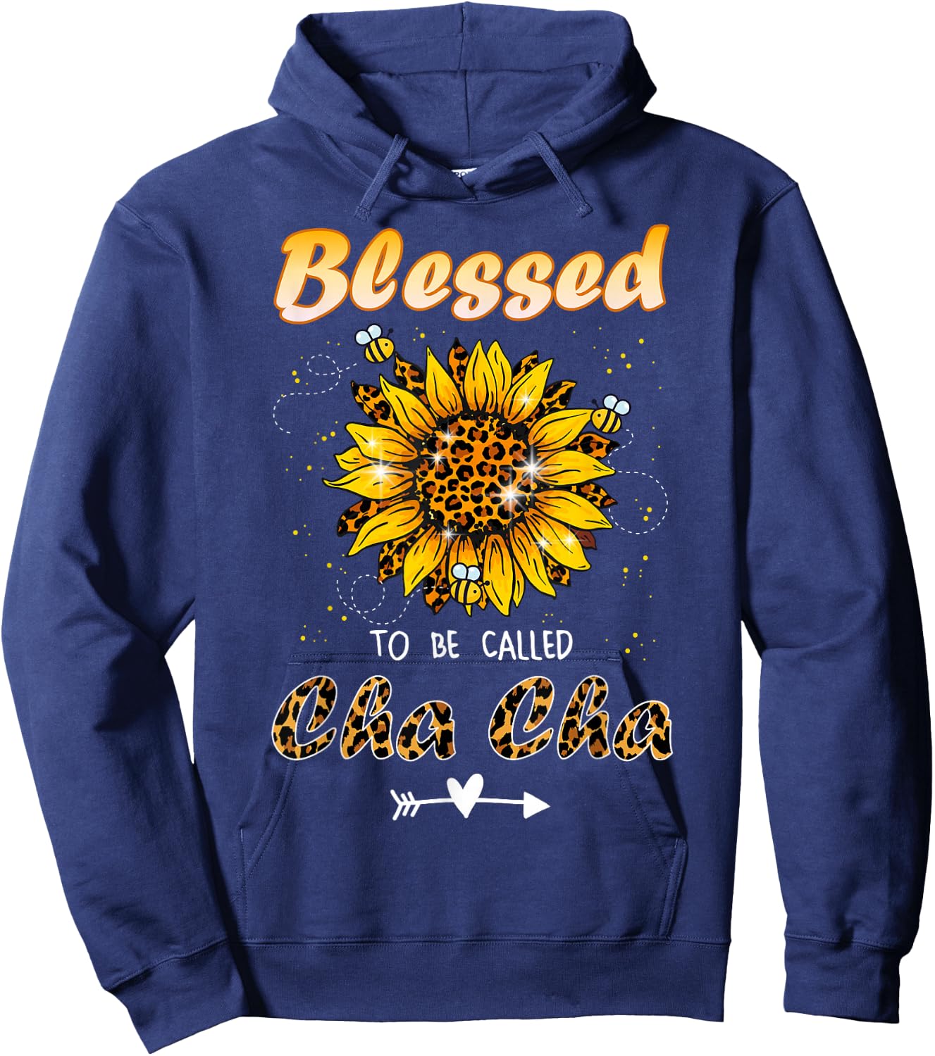 Blessed To Be Called Cha Cha Funny Leopard Sunflower Hoodie - Hoodie | Navy