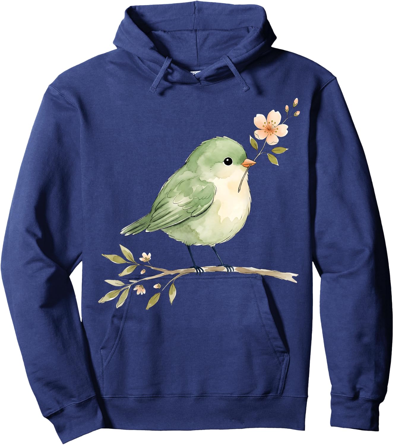 Cute Bird with Flower Vintage Nature Lover Spring Aesthetic Hoodie - Hoodie | Navy