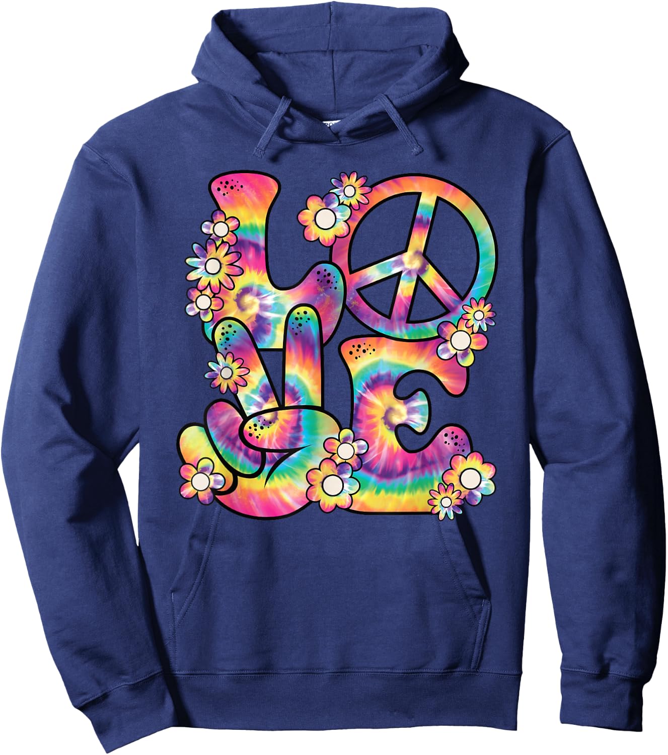 Hippie Love Peace 60s 70s Theme Party Outfit Costume , black Hoodie - Hoodie | Navy