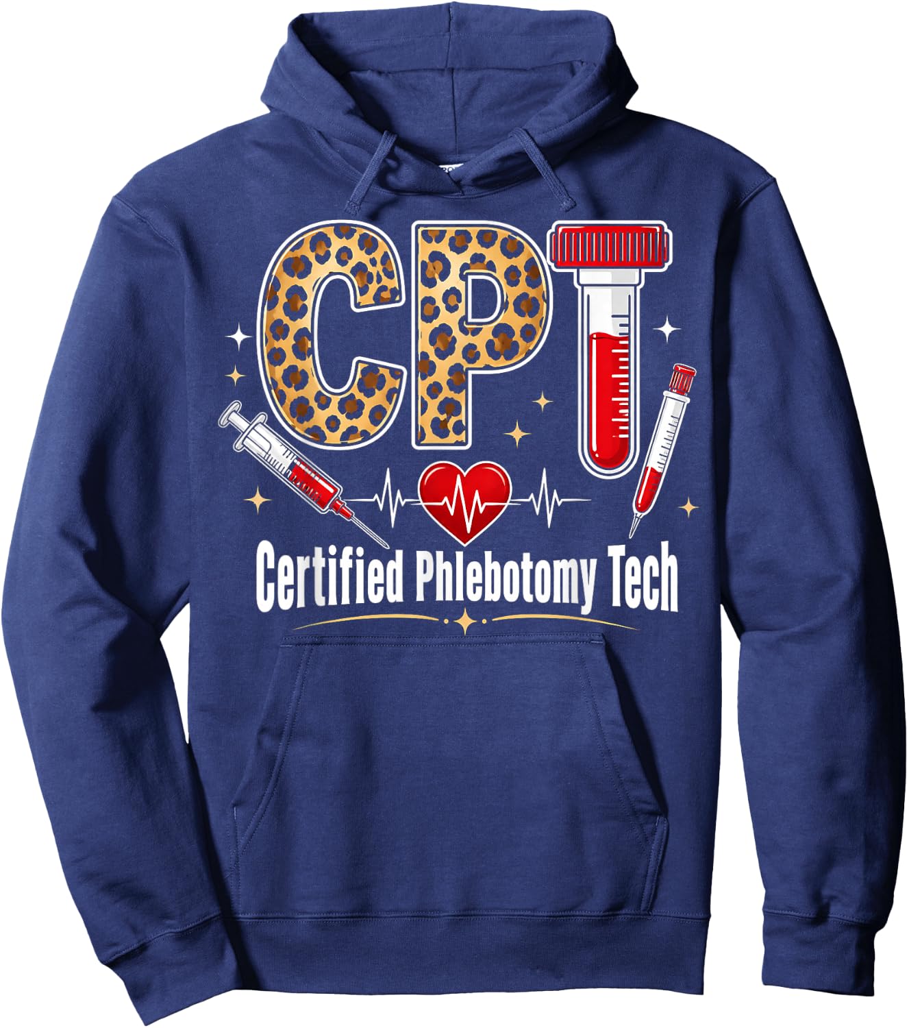 CPT Certified Phlebotomy Tech Leopard Medical Healthcare Hoodie - Hoodie | Navy