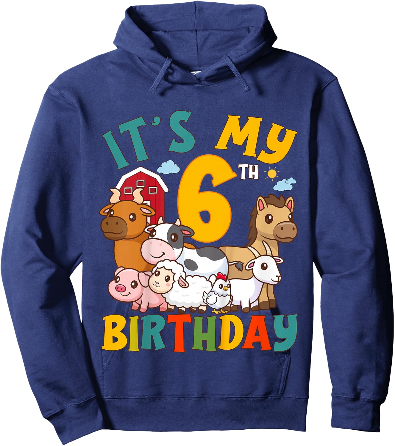 It's My 6th Birthday 6 Years Old Farm Animals Theme Kids Hoodie - Hoodie | Navy