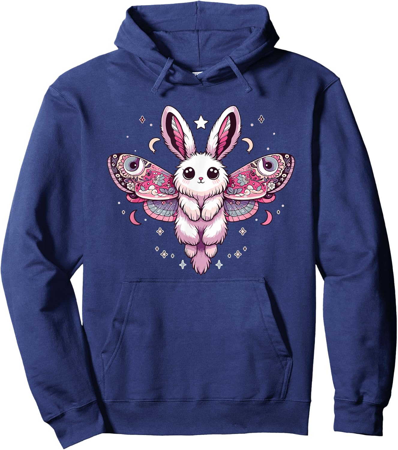 Kawaii Pastel Goth Cute Creepy Bunny Moth Hoodie - Hoodie | Navy