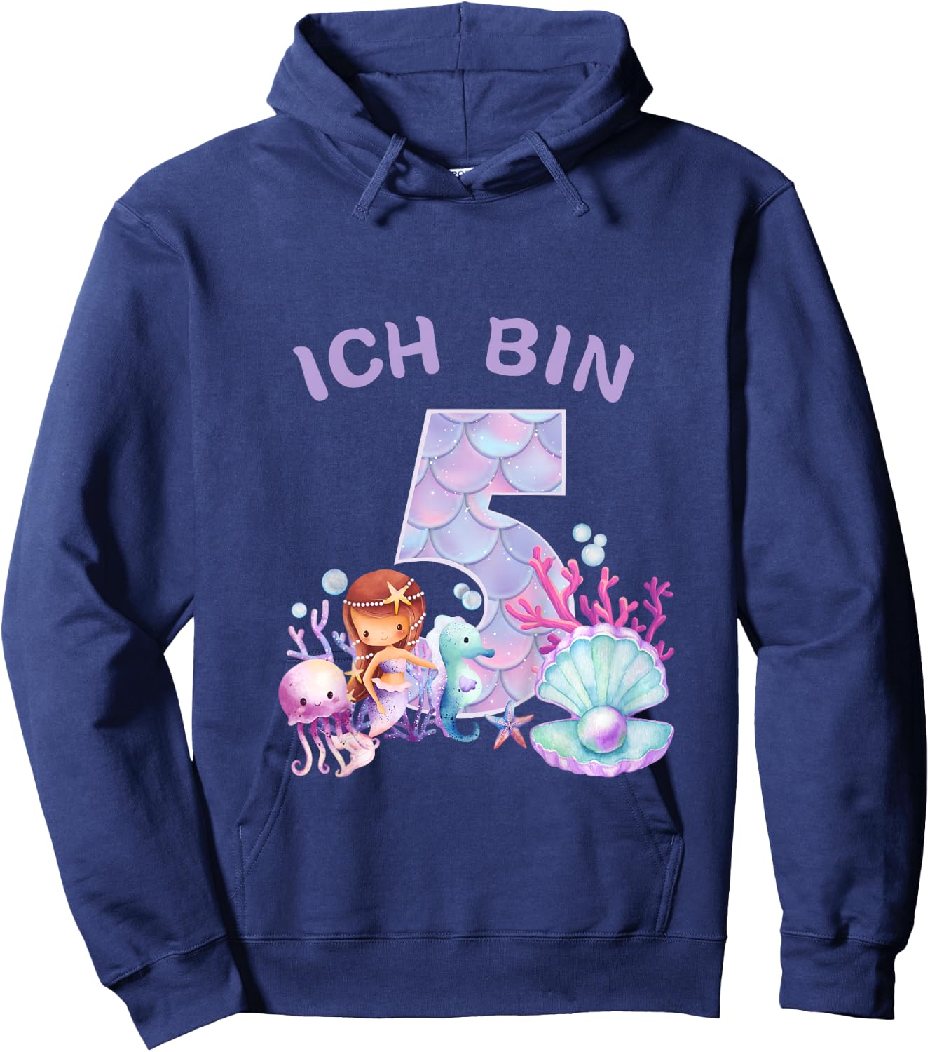 Kids Kids 5th Birthday Shirt Mermaid Mermaid Girls 5 Years , black Hoodie - Hoodie | Navy