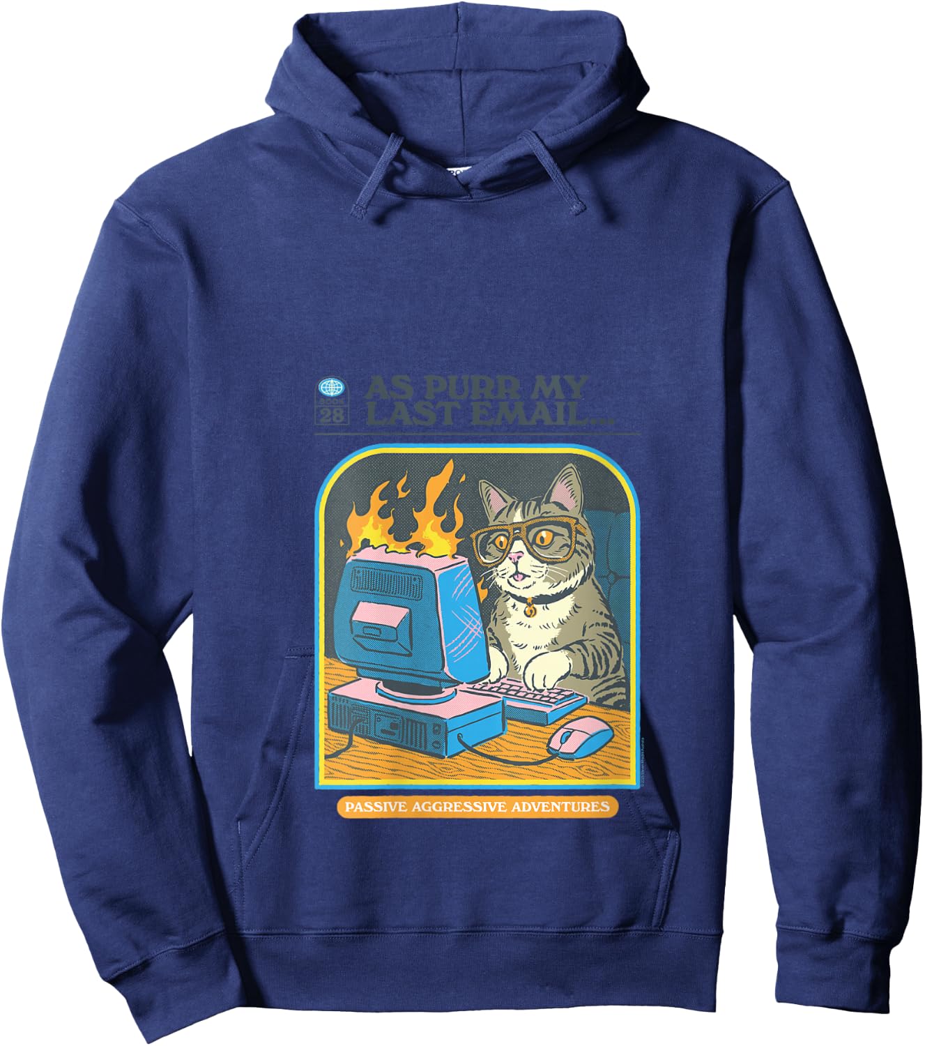 Steven Rhodes As Purr My Last Email Cat Humor V-Neck Hoodie - Hoodie | Navy