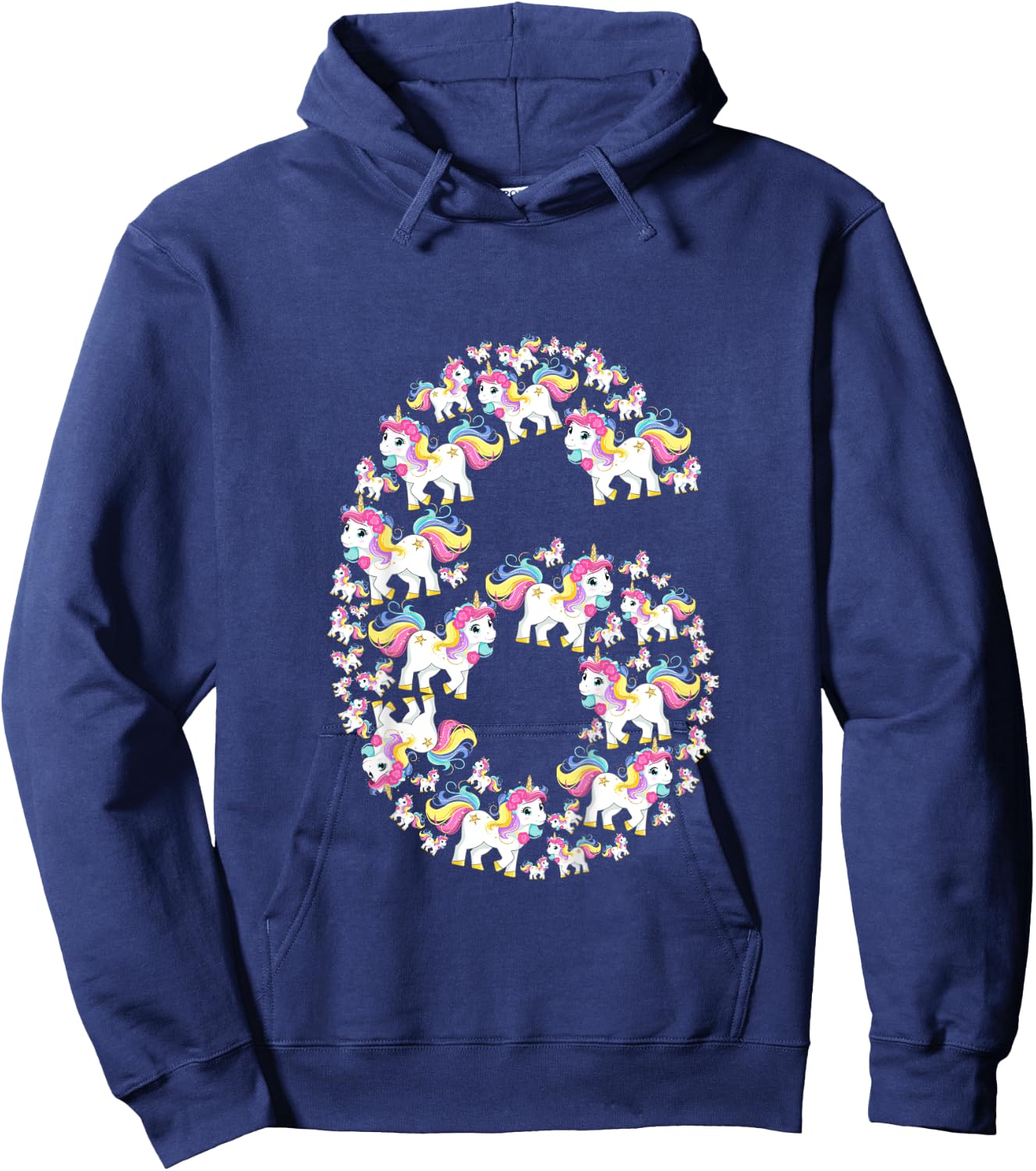 Kids Unicorn 6th Birthday Kids Girls 6 Years Old Sixth Six Hoodie - Hoodie | Navy