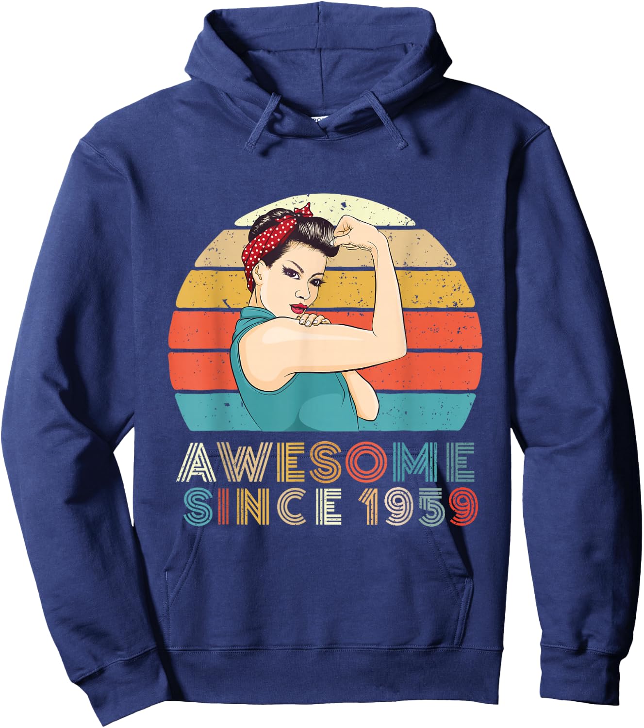 Awesome Since 1959 Strong Woman Year Of Birth Birthday Hoodie - Hoodie | Navy