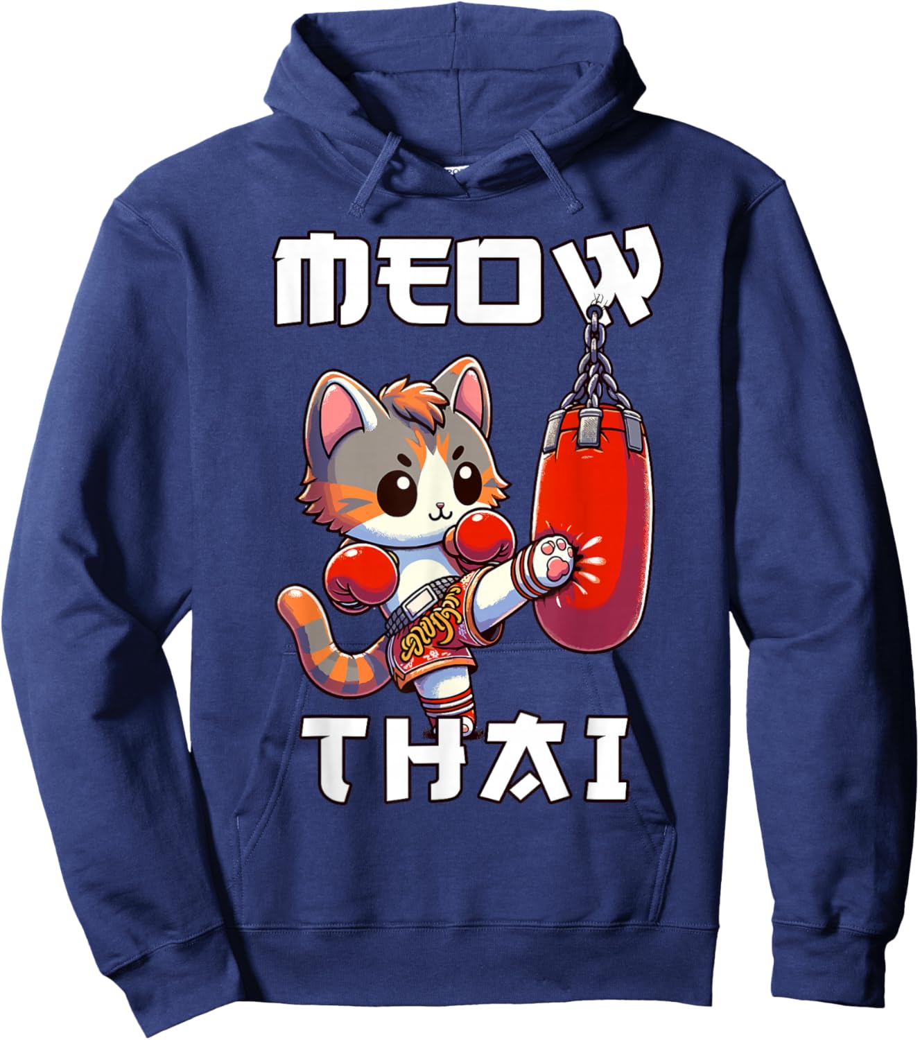 Funny Muay Thai | Meow Thai & Thai Boxing | Muay Thai Cat Hoodie - Hoodie | Navy