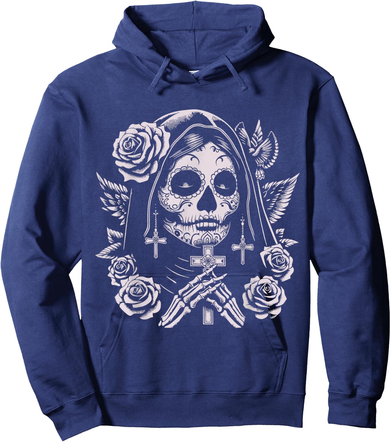 Skull Santa Muerte Grim Reaper , Black, S Hoodie - Hoodie | Navy
