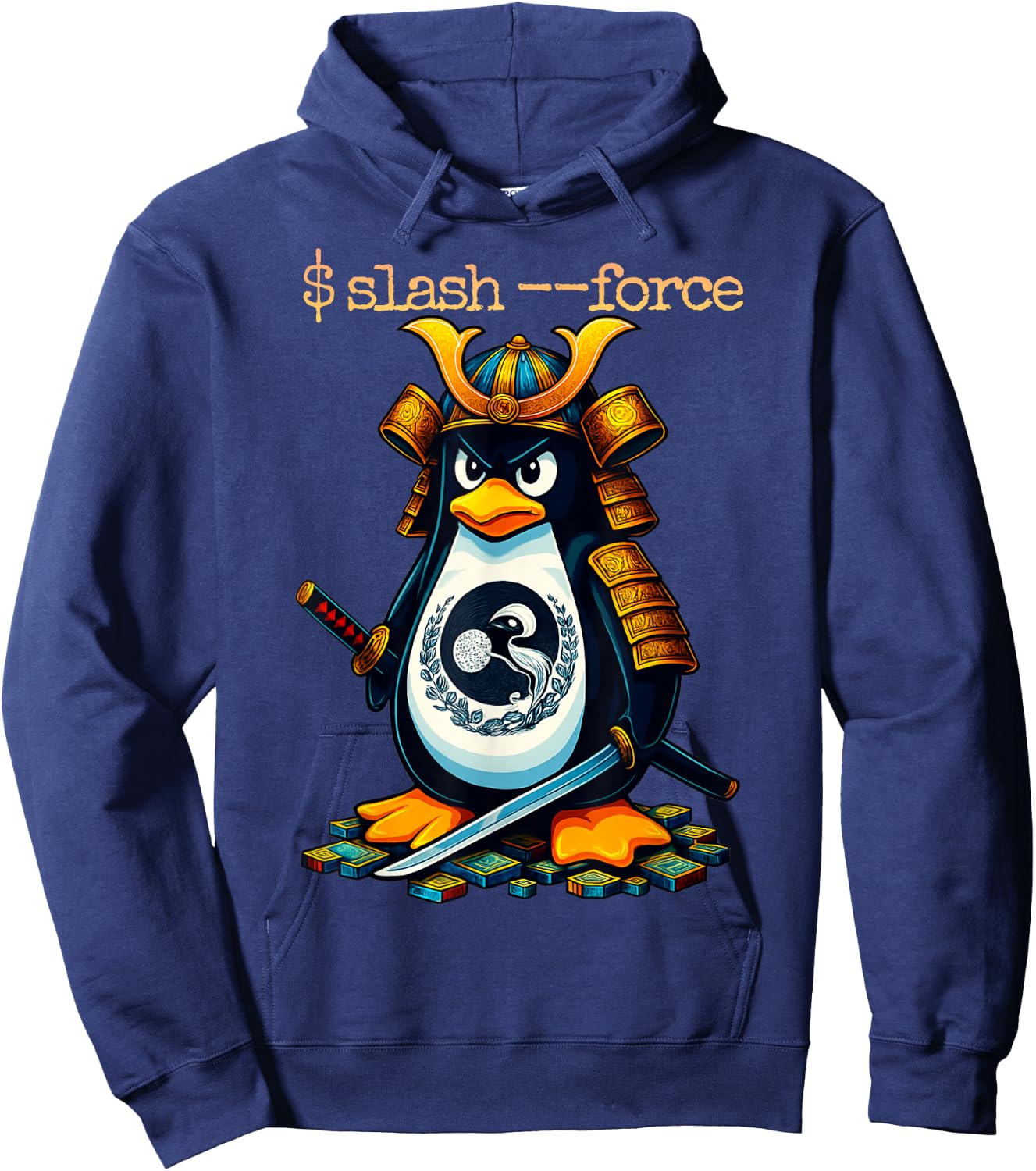 Ancient Linux Penguin Samurai Sword Master Coding Hoodie - Hoodie | Navy
