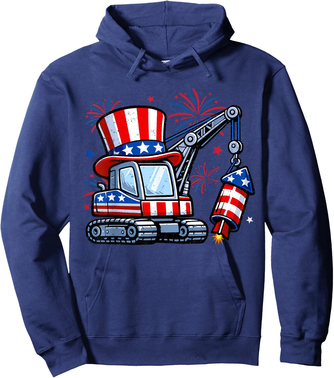 Crane Truck Firecrackers 4th of July Patriotic Boys Toddler Hoodie - Hoodie | Navy