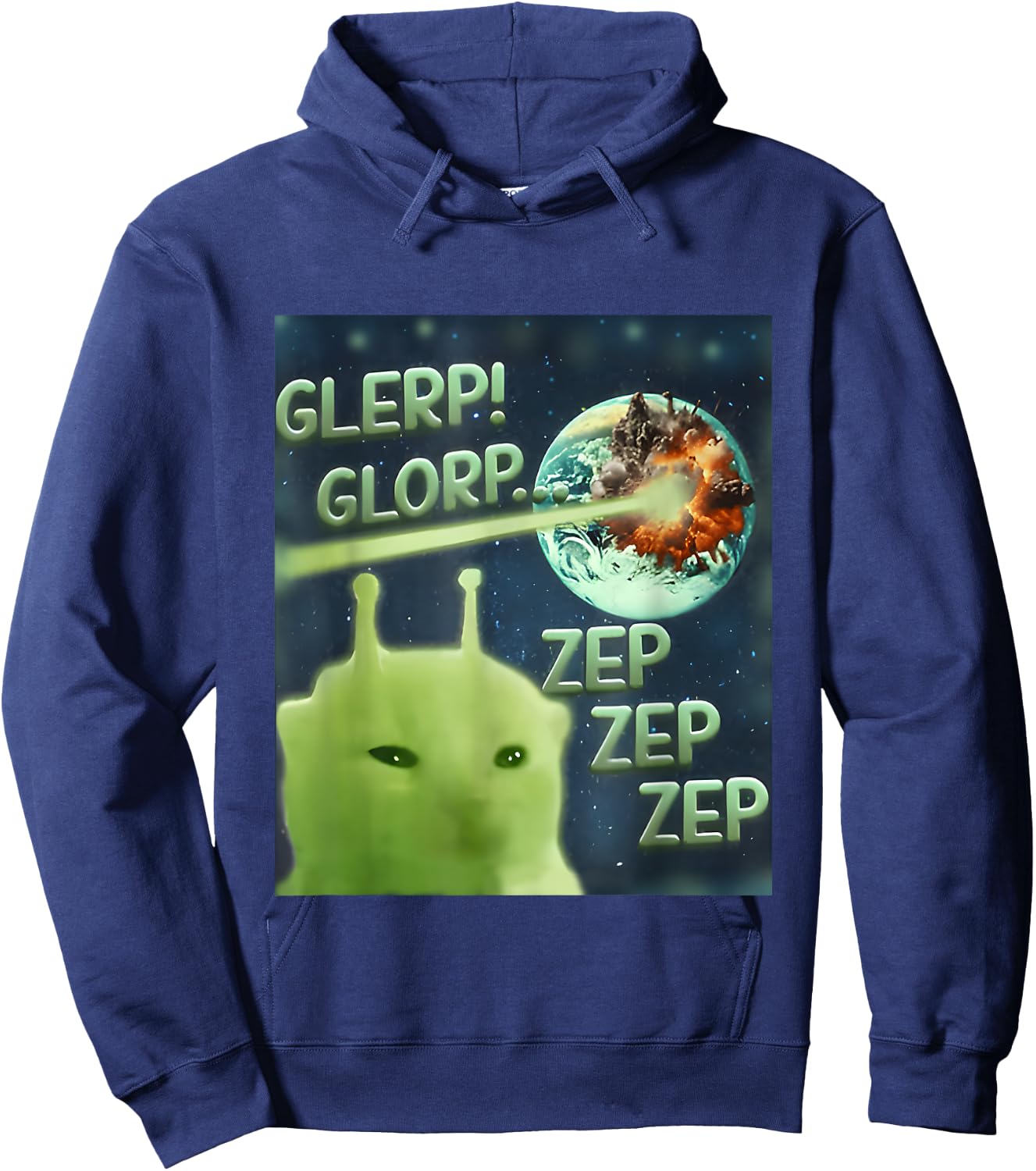 Glerp Glorp Funny Alien Cat Meme, Brainrot , Costume Hoodie - Hoodie | Navy