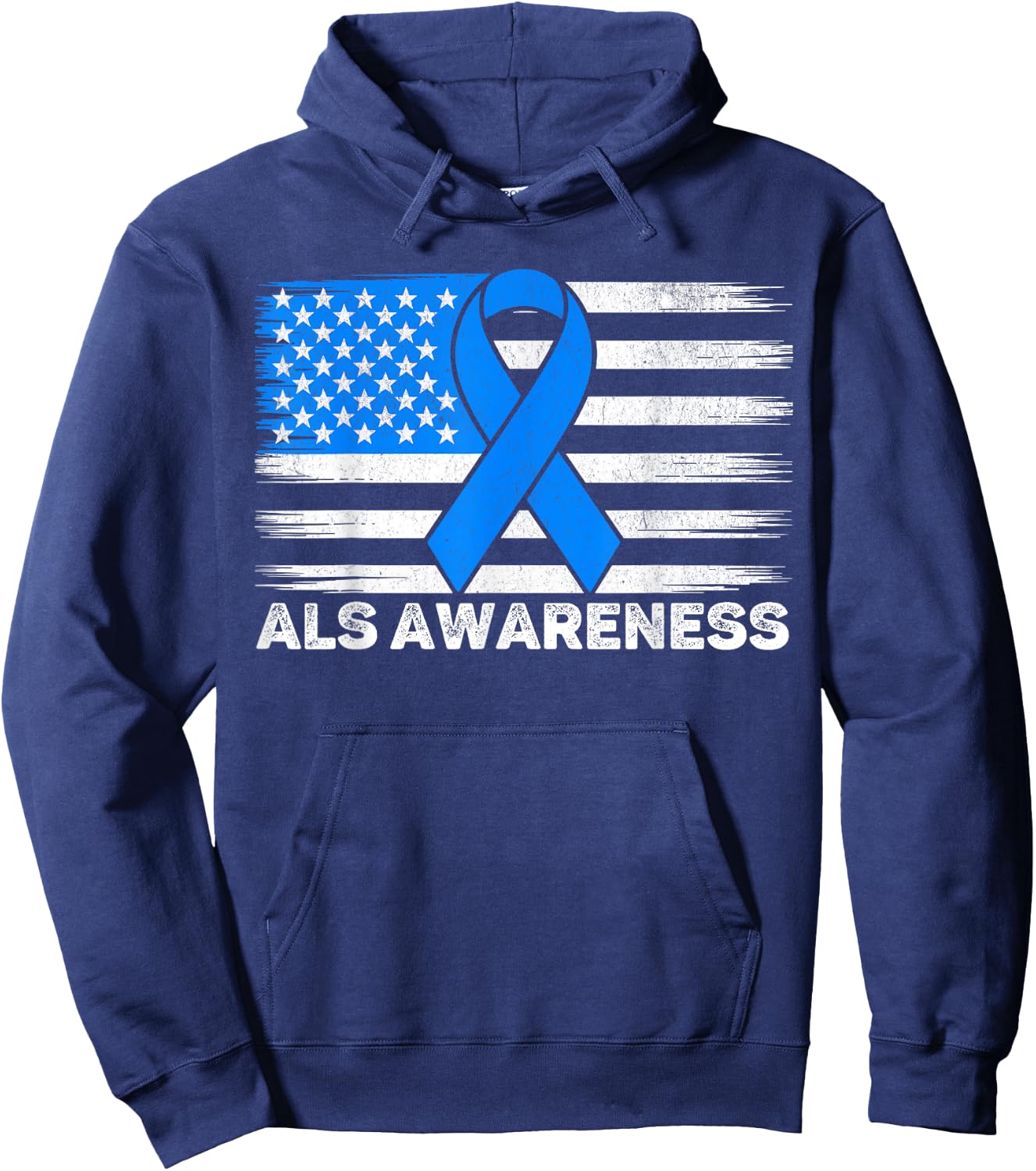 ALS Awareness Month USA American Flag Men Dad Husband ALS Hoodie - Hoodie | Navy