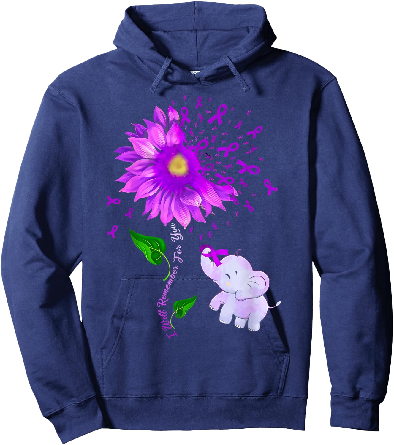 I'll Remember For You Purple Elephant Alzheimer's Awareness Hoodie - Hoodie | Navy