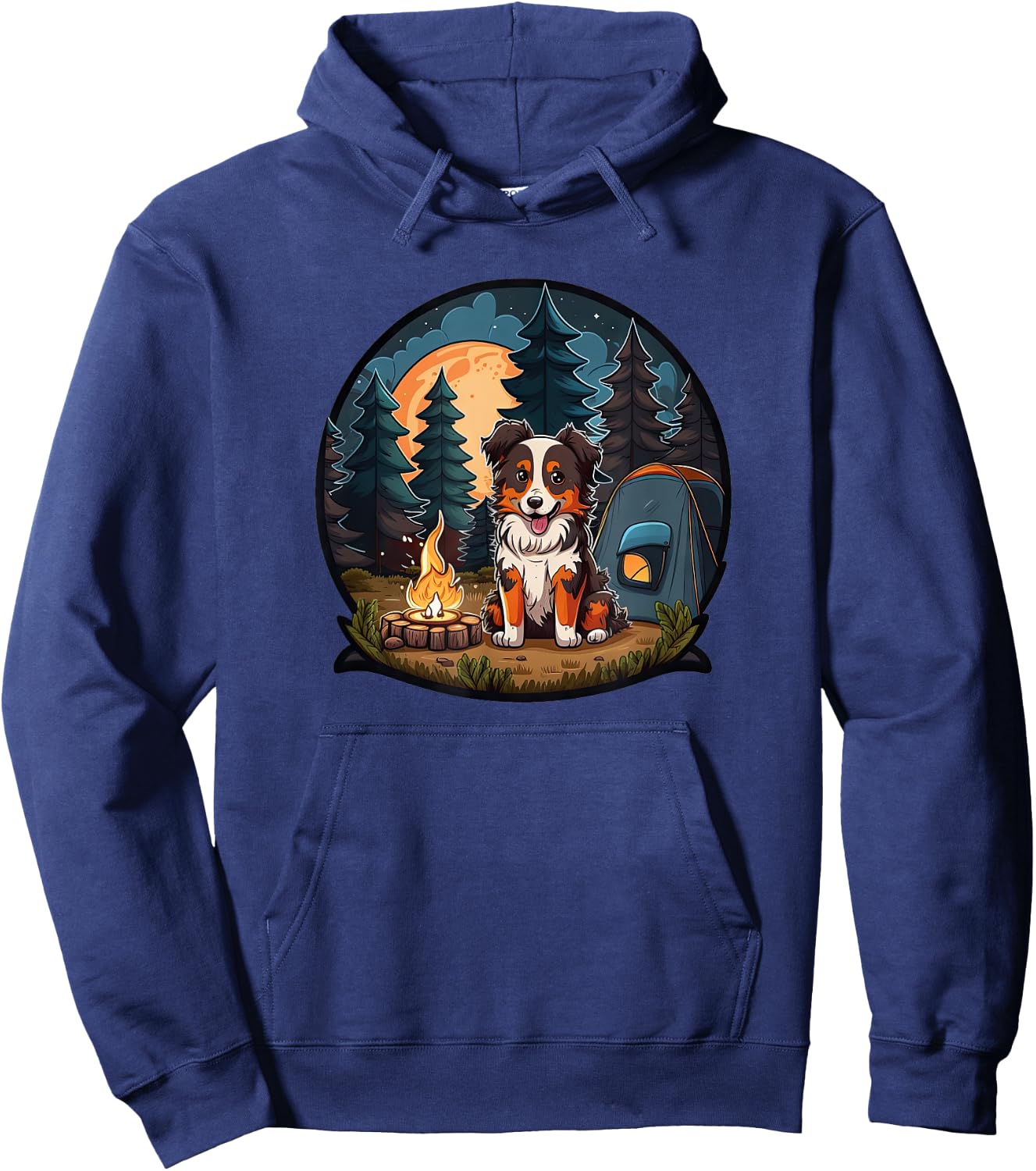 Cute Aussie Dog Camping in the Forest: Australian Shepherd Hoodie - Hoodie | Navy