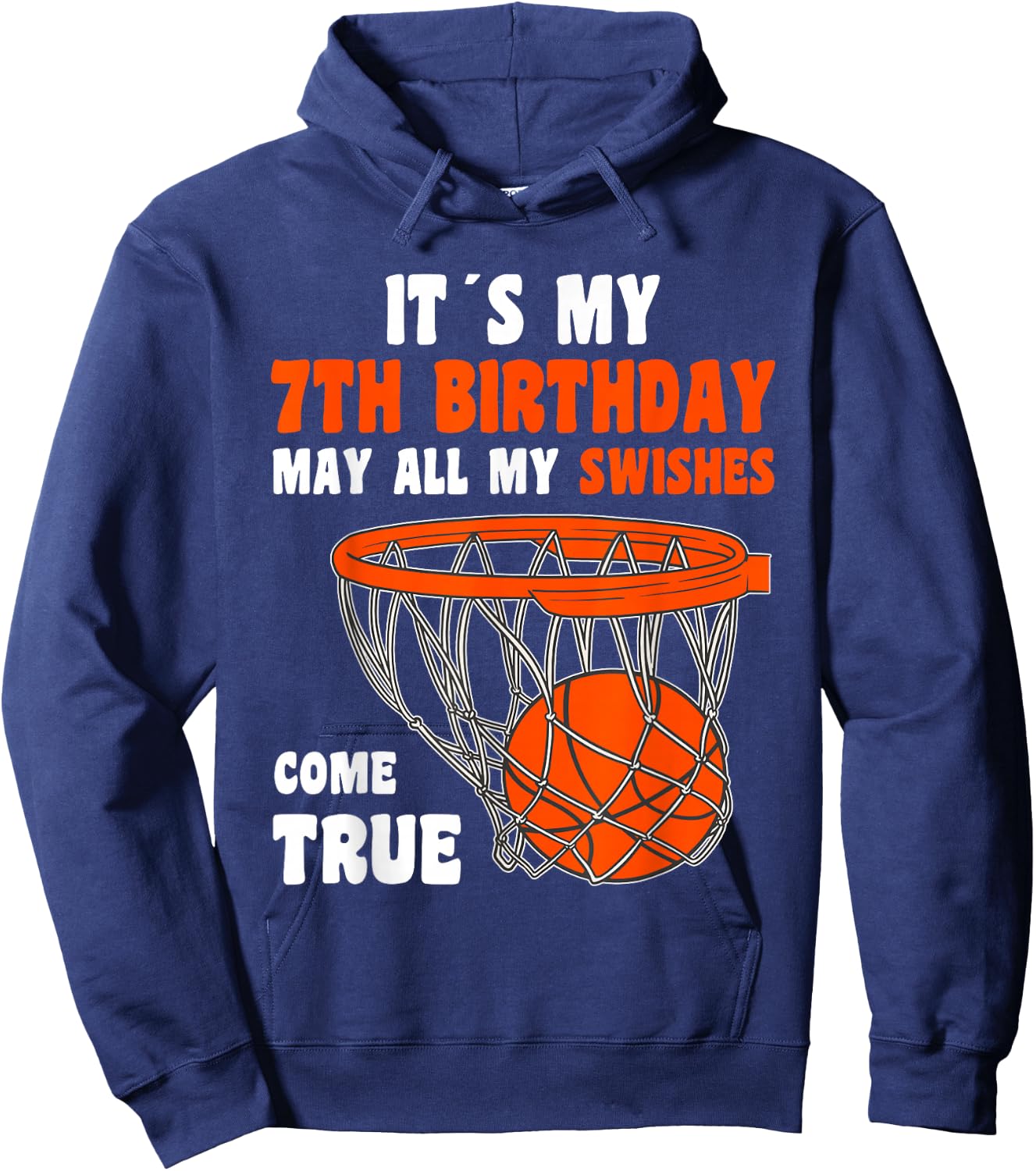 7 Year Old Happy 7th Birthday Basketball 7th Birthday Hoodie - Hoodie | Navy