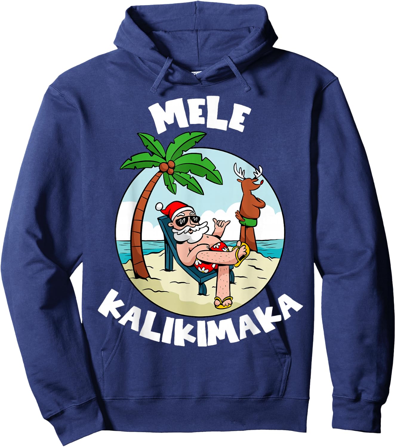 Mele Kalikimaka Hawaii Christmas Surfing Santa Xmas Summer Hoodie - Hoodie | Navy