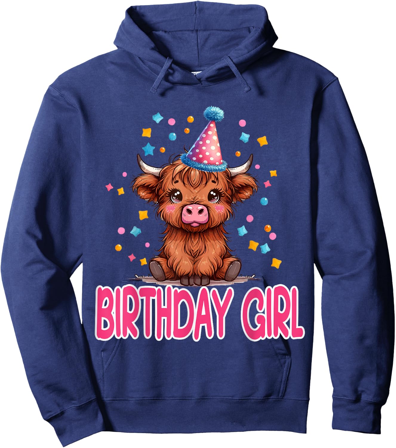 Cow Birthday Cute Fluffy Cow Birthday Girl Hat Confetti Hoodie - Hoodie | Navy