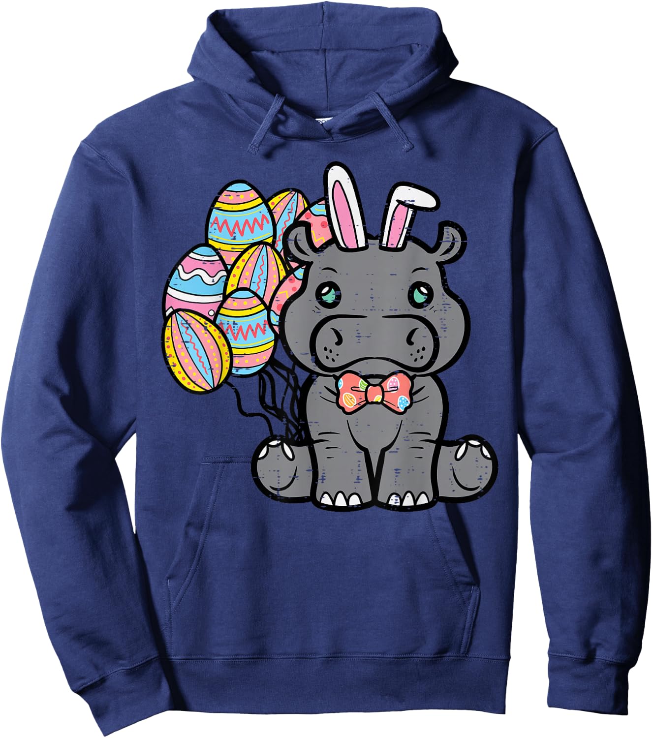 Easter Hippo Bunny Eggs Hippopotamus Girls Boys Kids Women Hoodie - Hoodie | Navy
