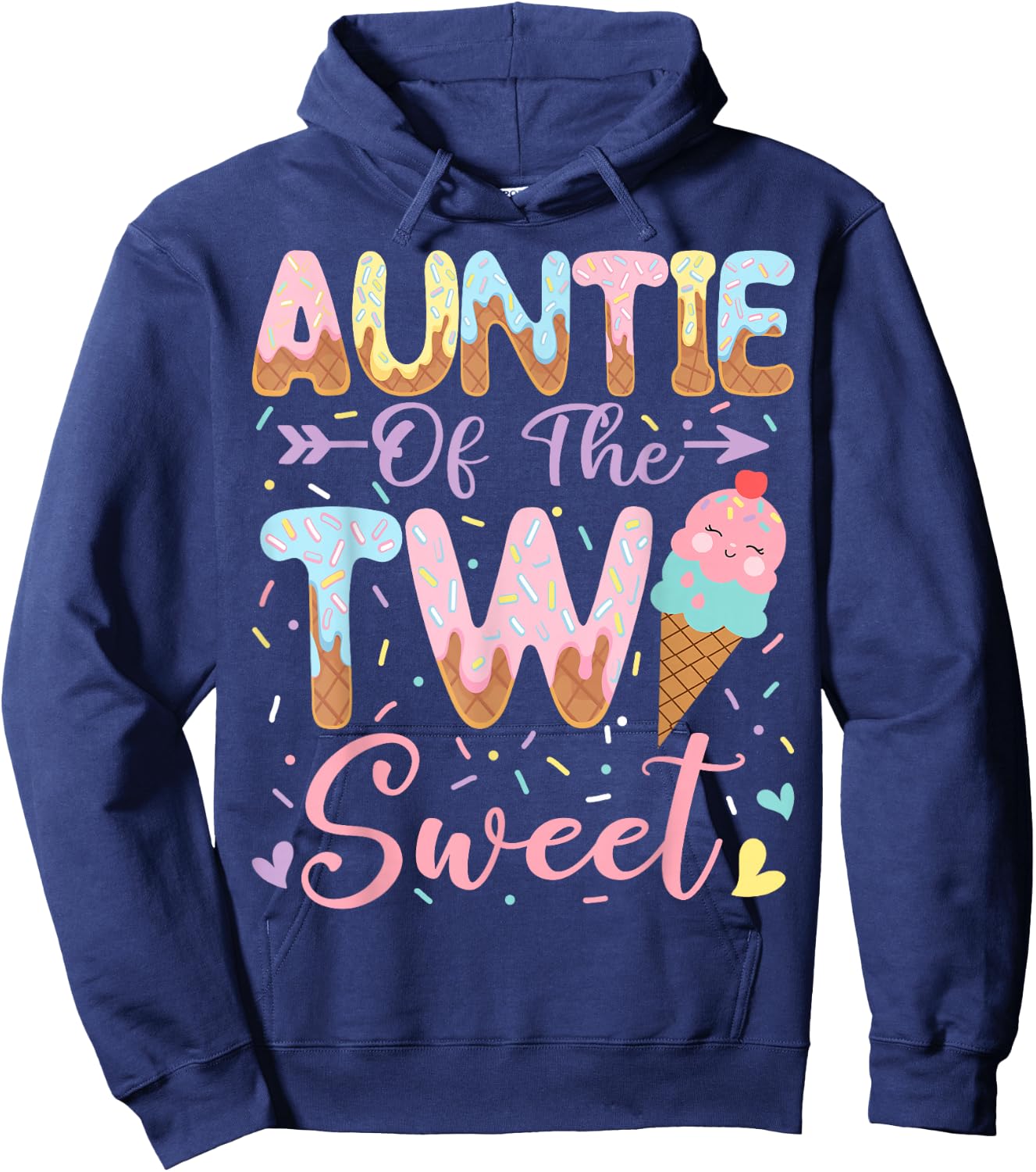 Auntie of The Two Sweet 2nd Birthday Girl Ice Cream Hoodie - Hoodie | Navy