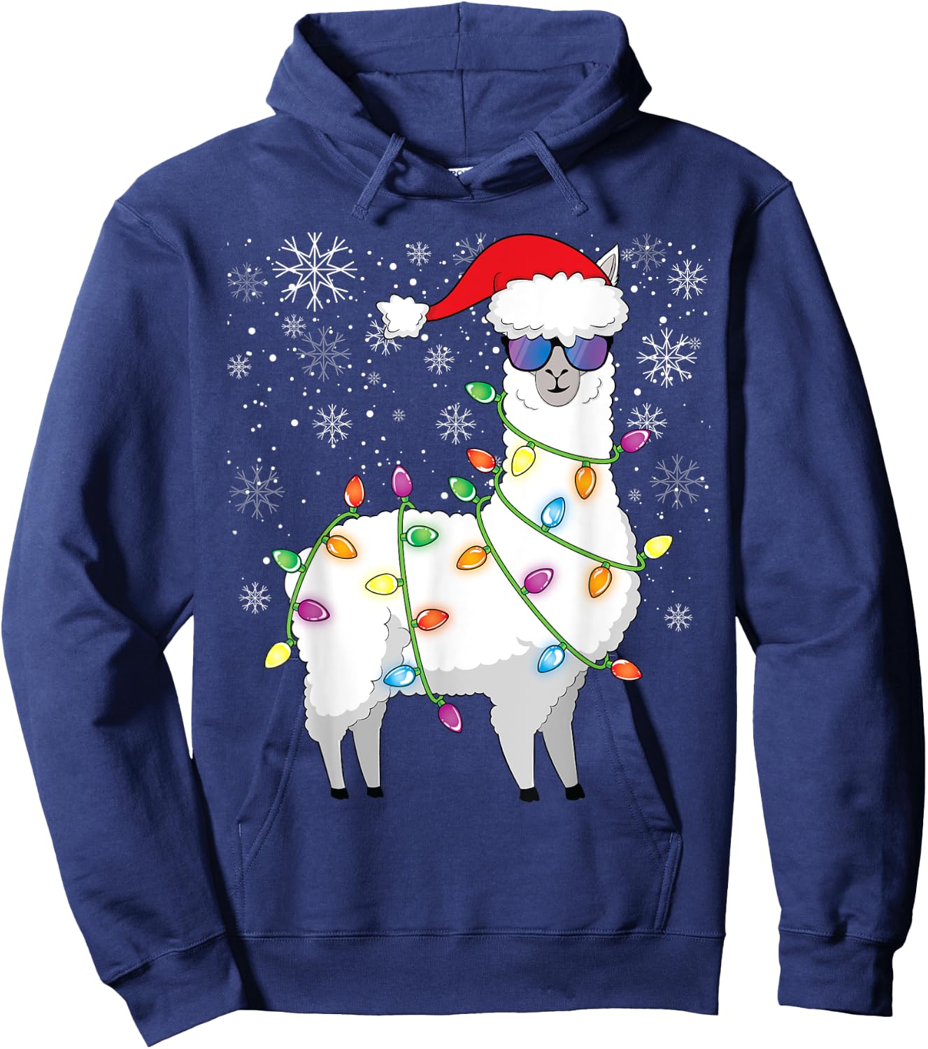 Christmas Llama Funny Christmas Alpaca Santa Llama Hoodie - Hoodie | Navy