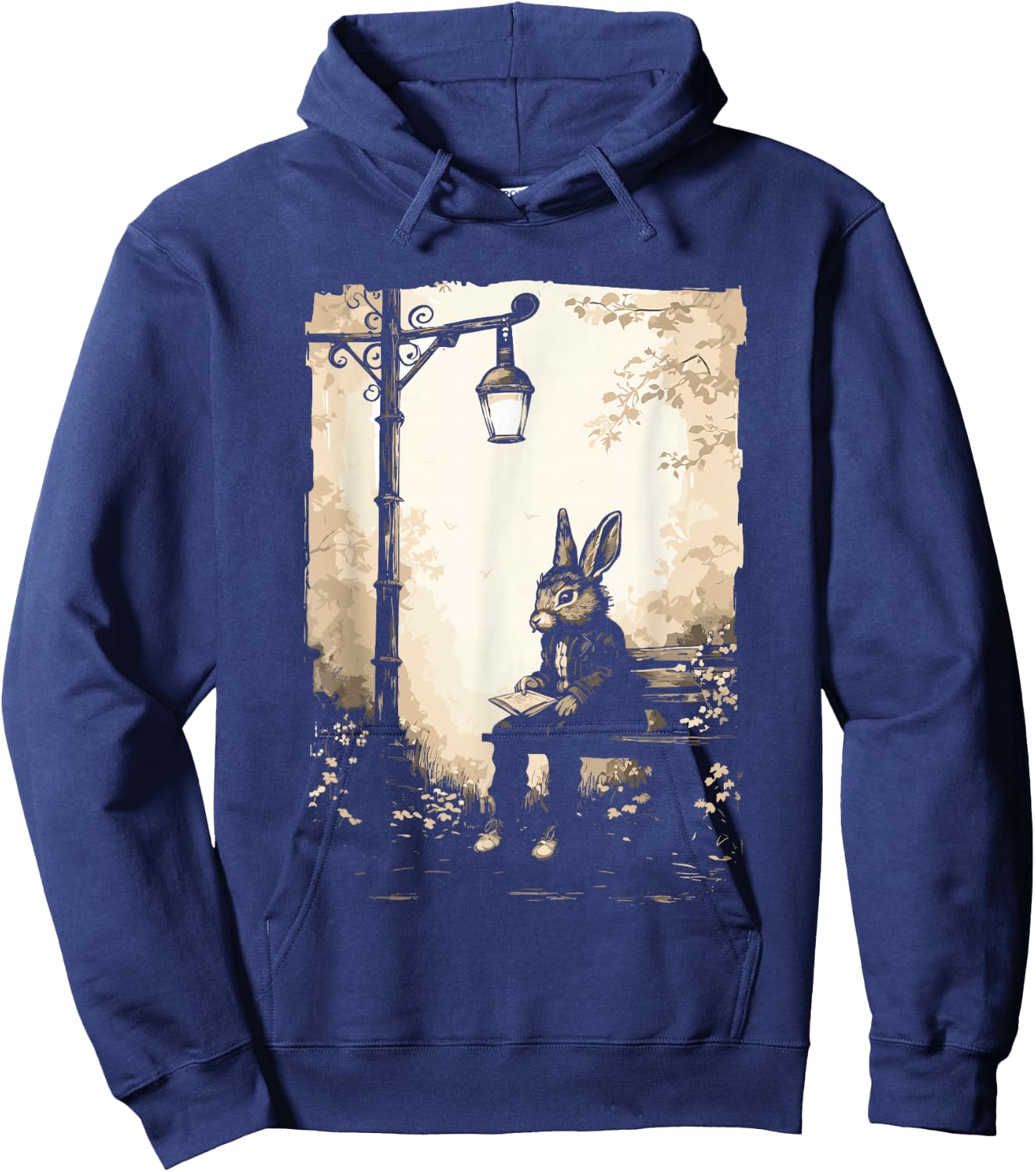 Rabbit with Book on Park Bench Bunny Lover, Men, Women, Kids Hoodie - Hoodie | Navy