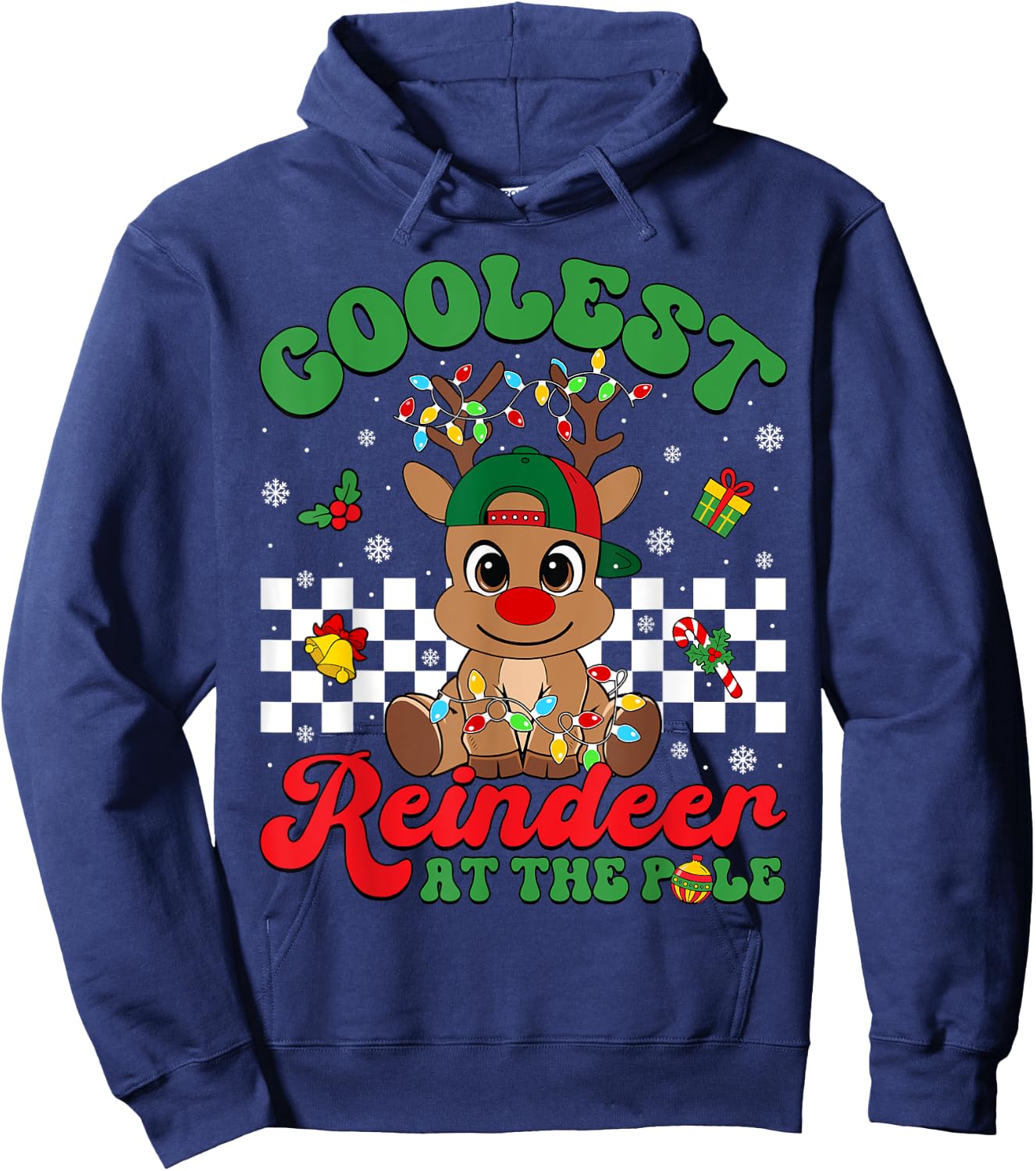 Coolest Reindeer At The Pole North Pole Christmas Boys Kids Hoodie - Hoodie | Navy