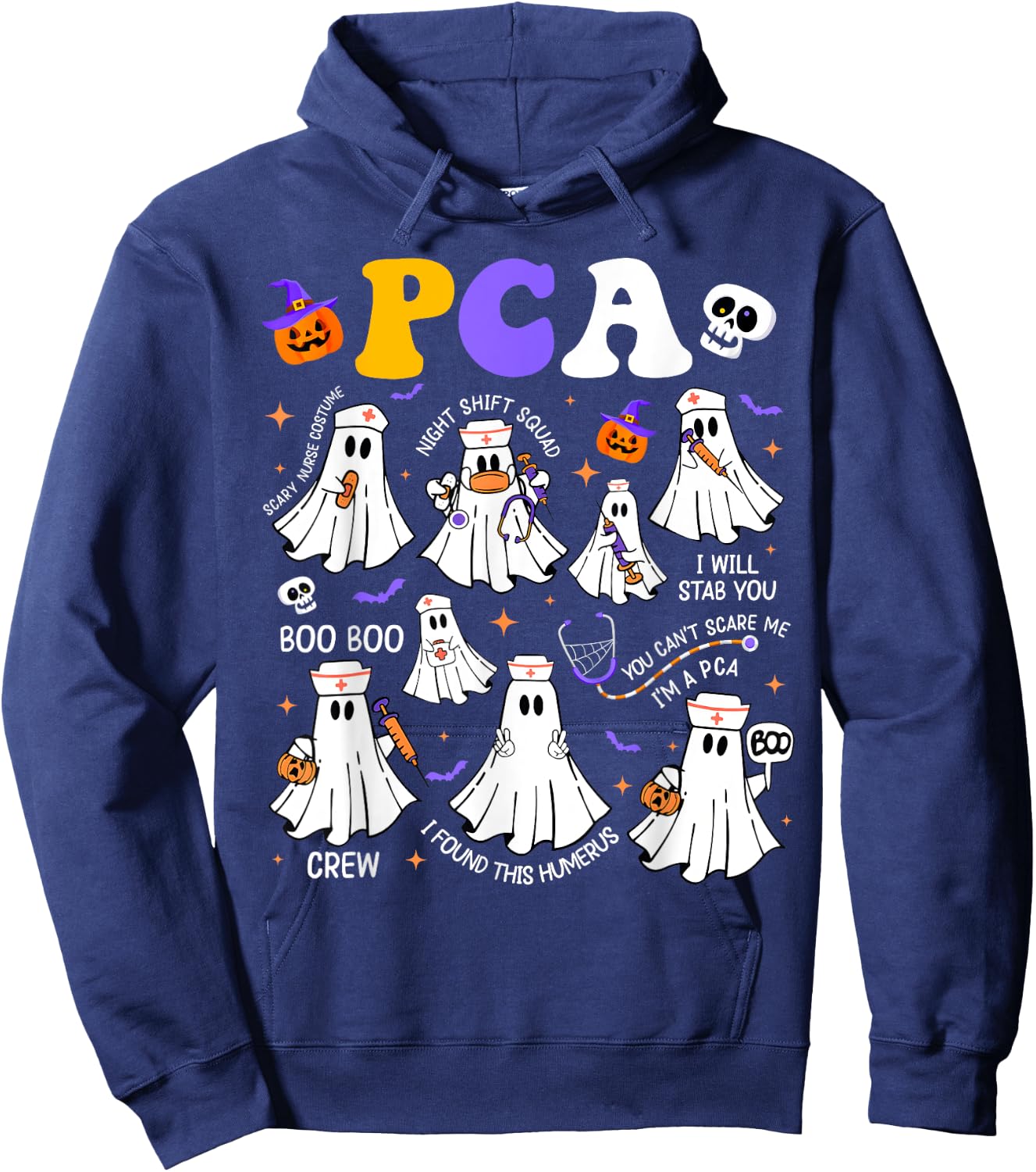 Spooky PCA Ghost Halloween Cute Groovy Nursing Halloween Hoodie - Hoodie | Navy