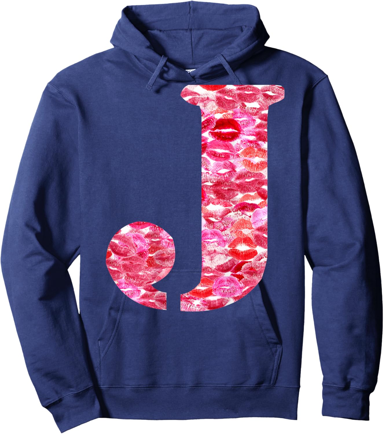 Back Print Only - Lipstick Kisses For Boyfriend Letter J Hoodie - Hoodie | Navy