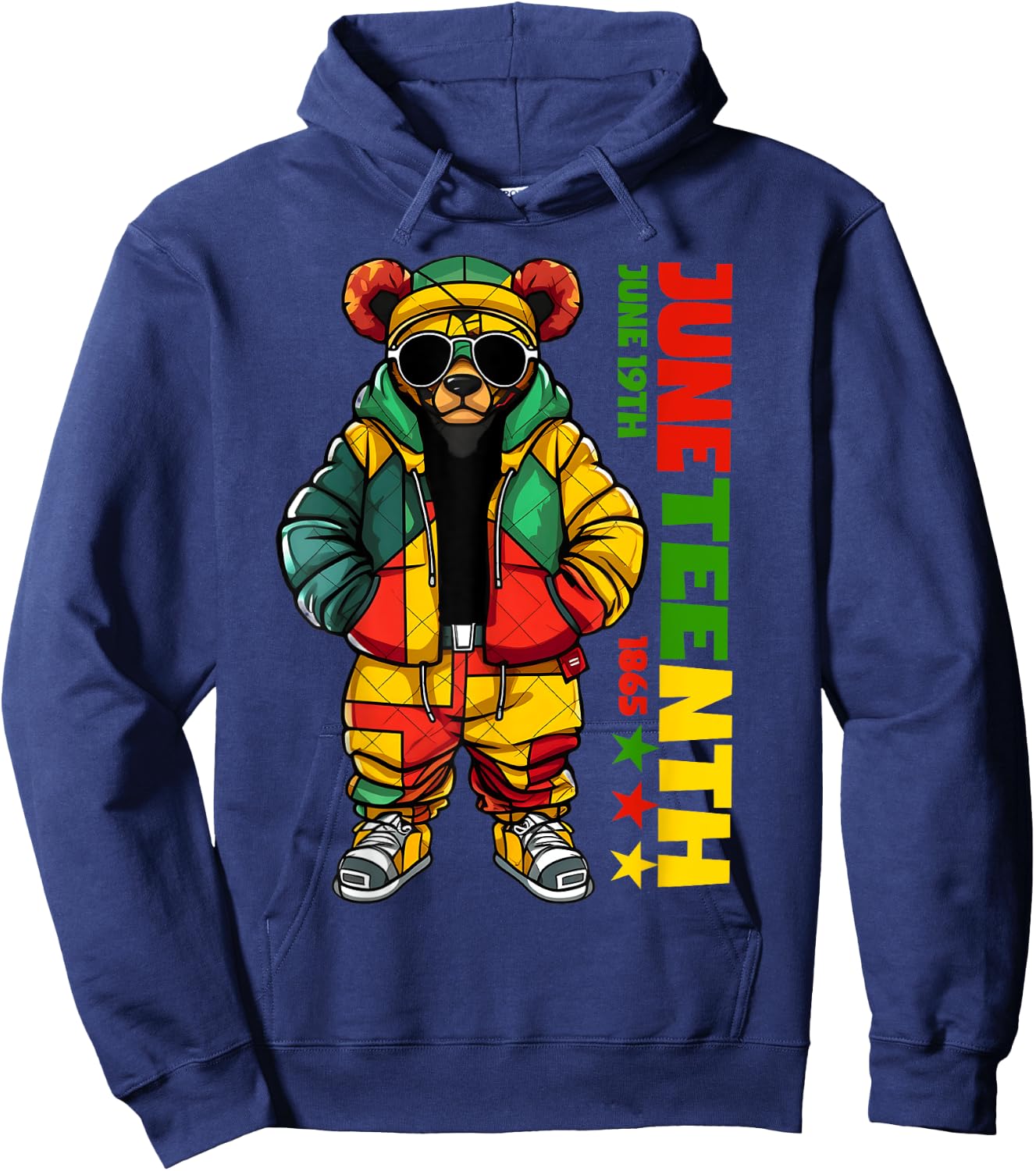 Juneteenth Black King Hip Hop Teddy Bear African American Hoodie - Hoodie | Navy