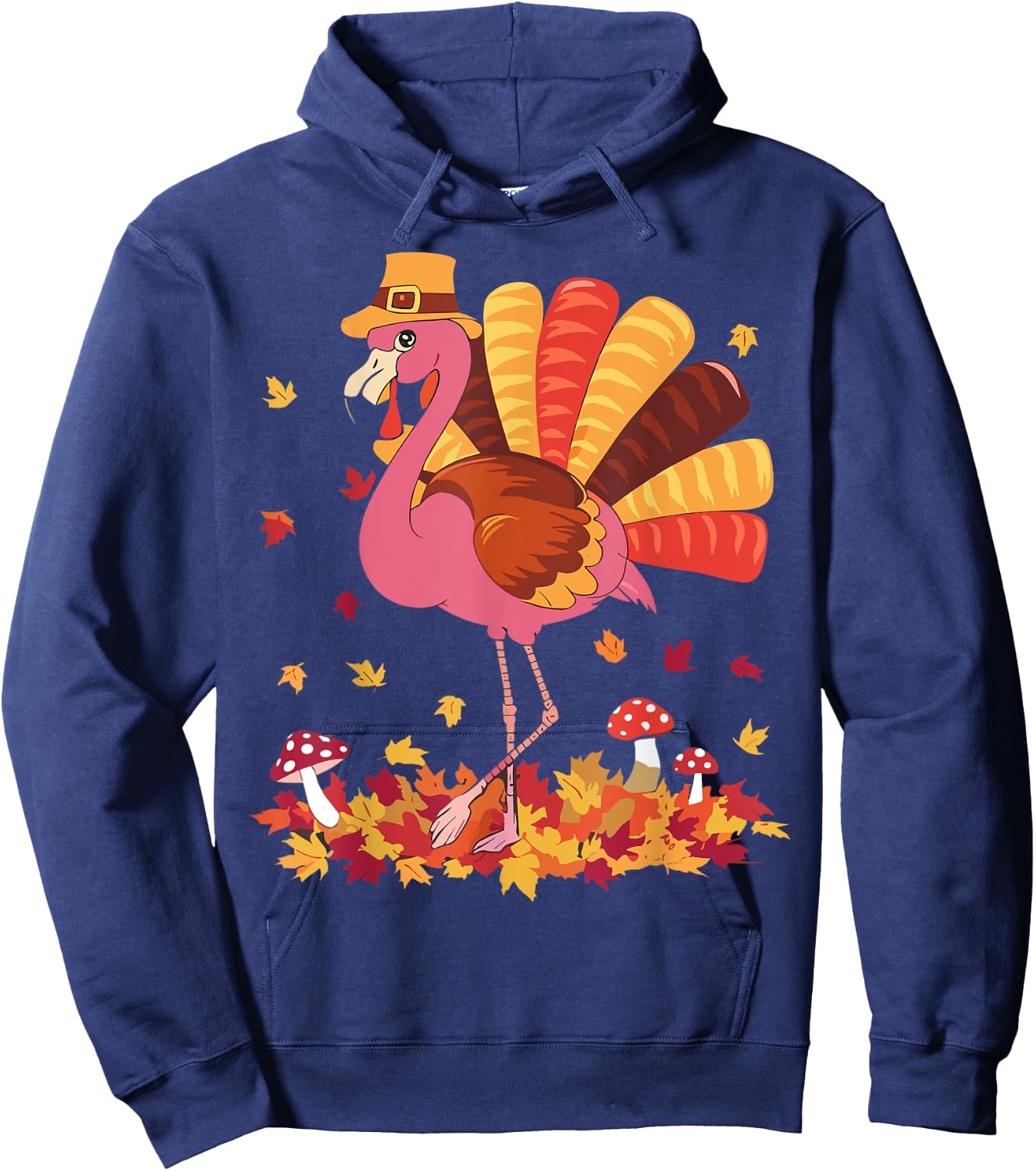 Flamingo Turkey Cute Flamingo Turkey Fall Leaf Thanksgiving Hoodie - Hoodie | Navy