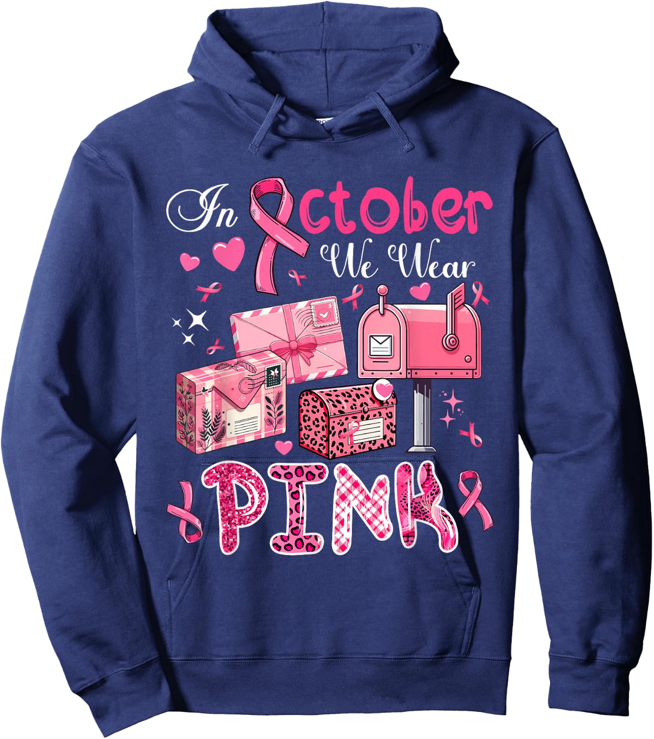 October We Wear Pink Breast Cancer Awareness Postal Worker Hoodie - Hoodie | Navy