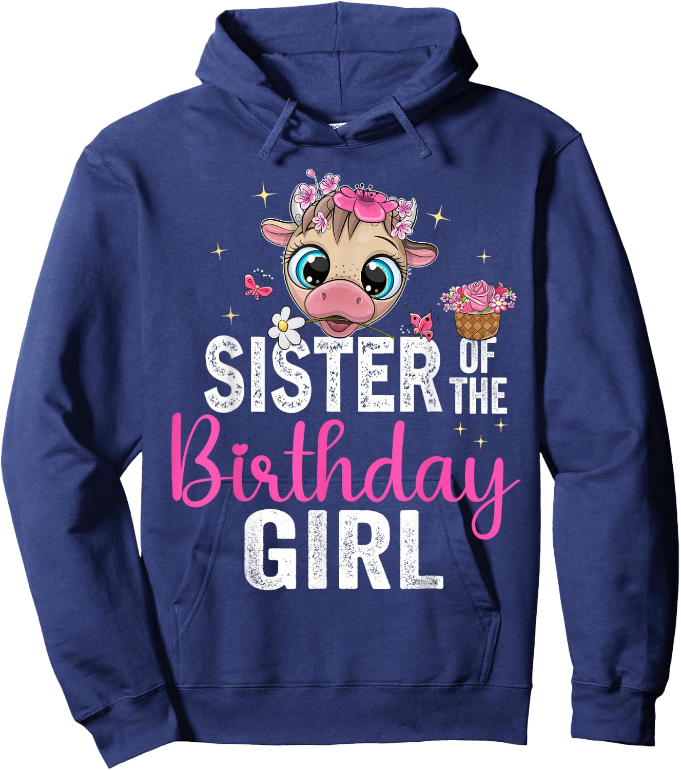 Sister Of The Birthday Girl Shirt Cow 1St Birthday Girl Hoodie - Hoodie | Navy