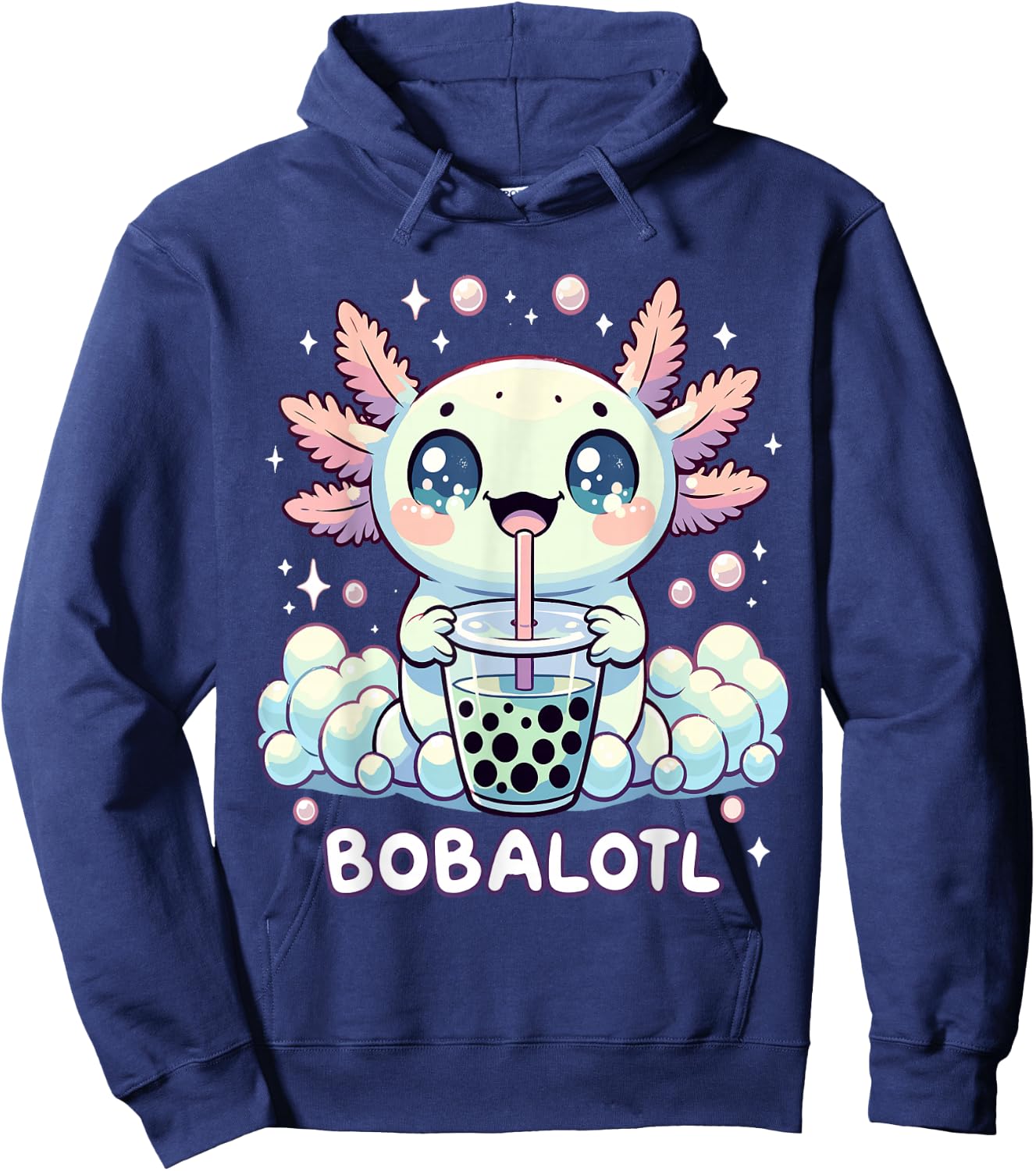 Axolotl Bubble Tea Anime Kawaii Cute Axolotl Hoodie - Hoodie | Navy