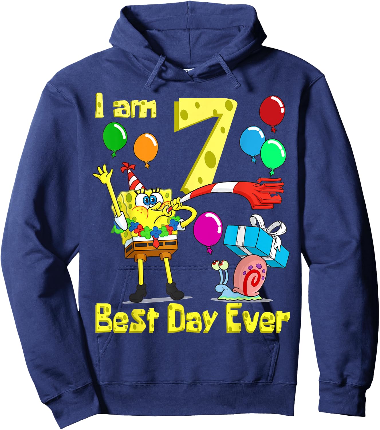 Mademark x SpongeBob SquarePants - SpongeBob I am 7 Years Old Birthday Party Hoodie - Hoodie | Navy