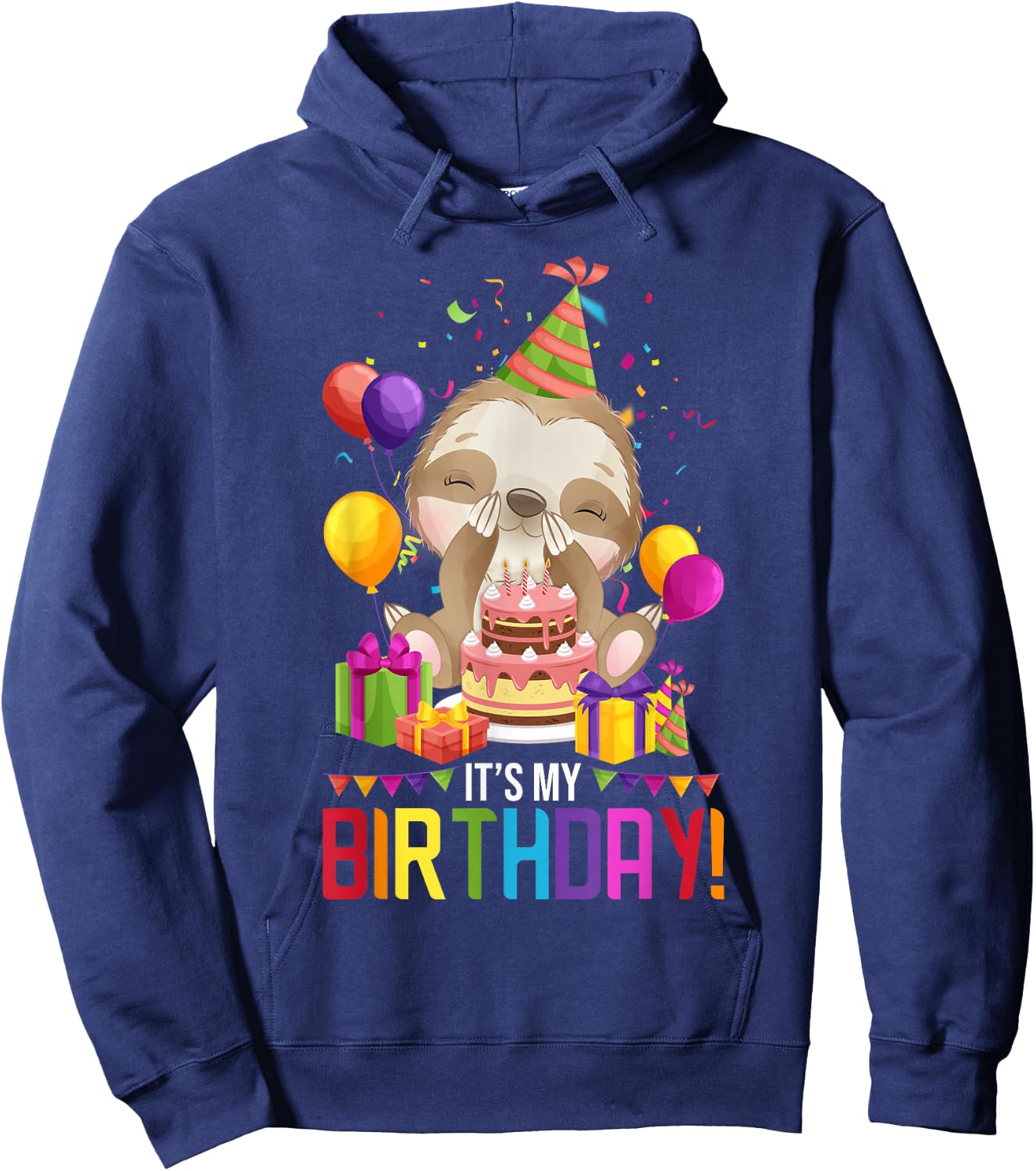 It's My Birthday Shirt Girls Sloth Birthday Gift Hoodie - Hoodie | Navy