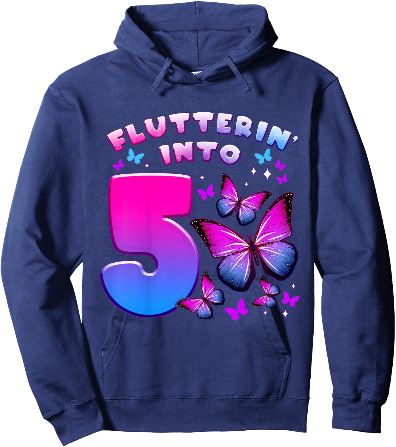 Birthday Girl 5 Years Old Butterfly Number 5 Hoodie - Hoodie | Navy