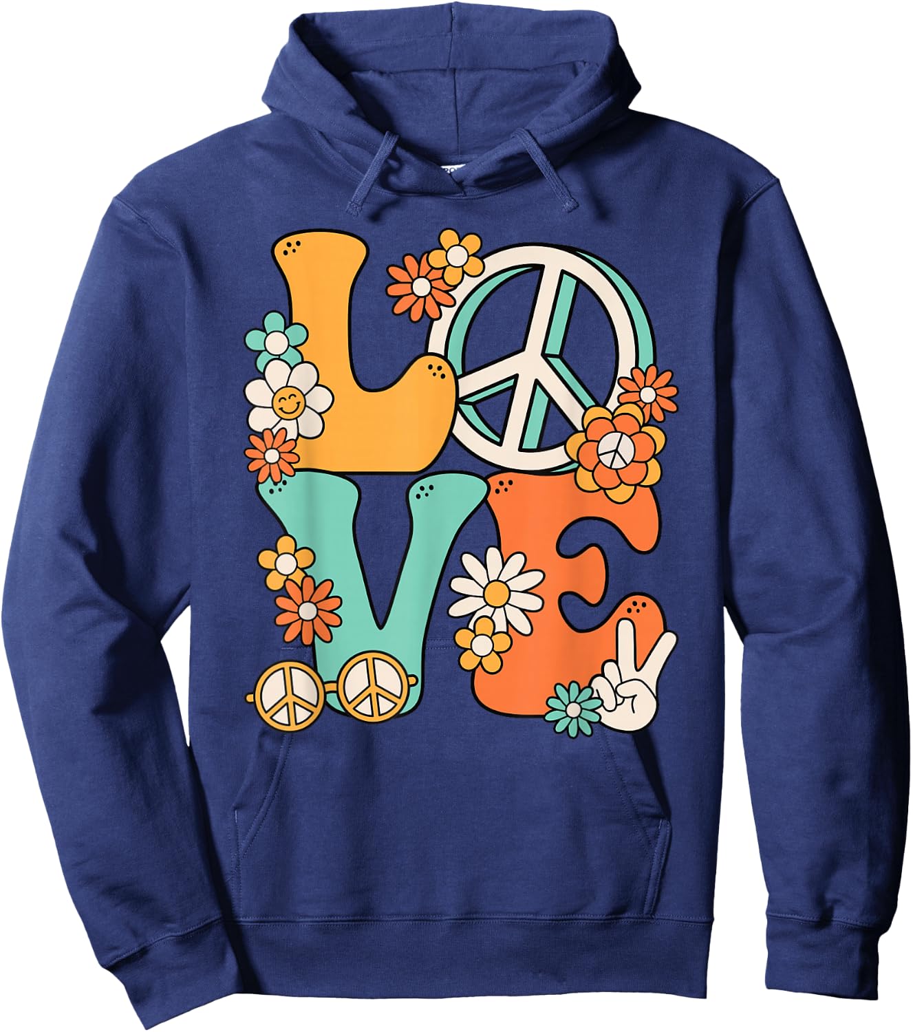 60s 70s Hippie Love Peace Groovy Party Outfit Retro , black Hoodie - Hoodie | Navy