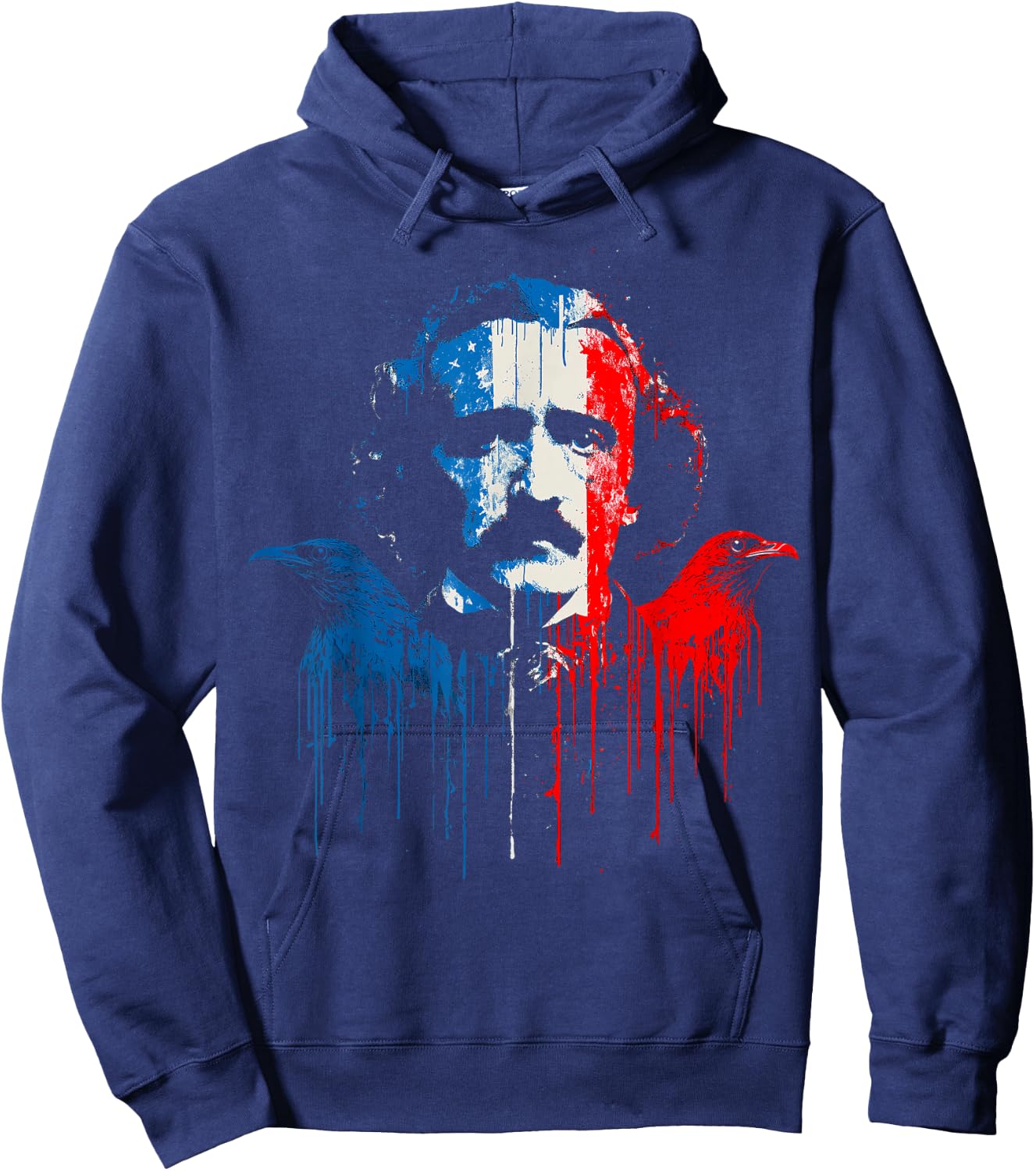Edgar Allan Poe Horror Fiction American Flag USA Drip Hoodie - Hoodie | Navy