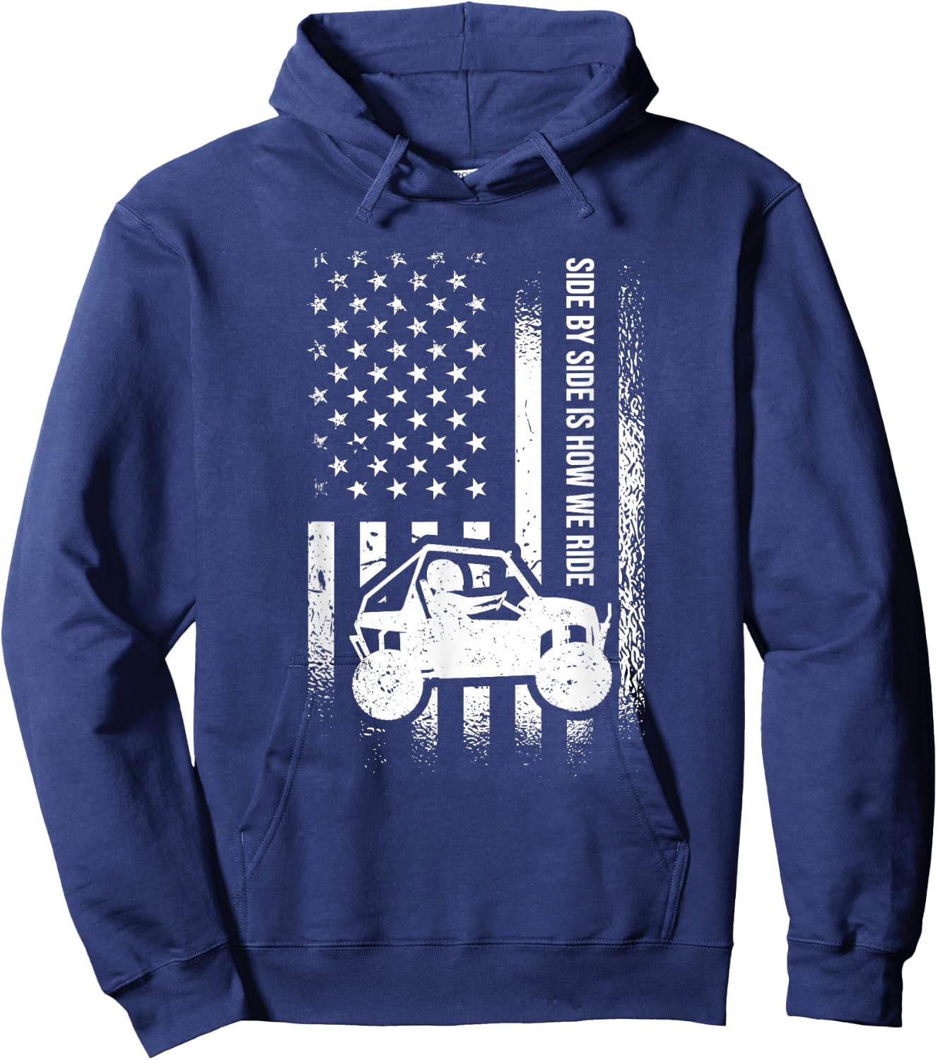 Side By Side Is How We Ride, American Flag UTV Side-By-Side Hoodie - Hoodie | Navy