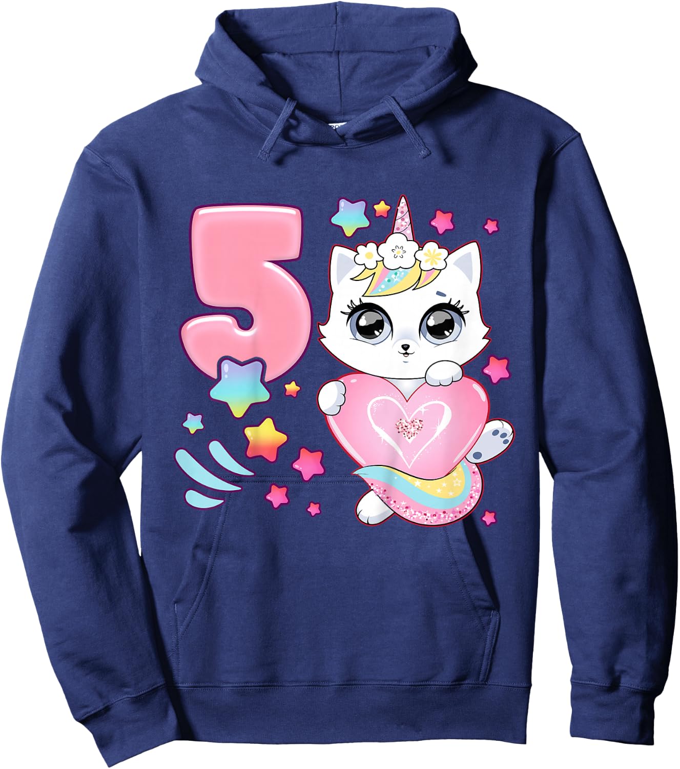 Geburtstag Mädchen 5 Jahre, Katze, Einhorn, 5. Geburtstag Hoodie - Hoodie | Navy