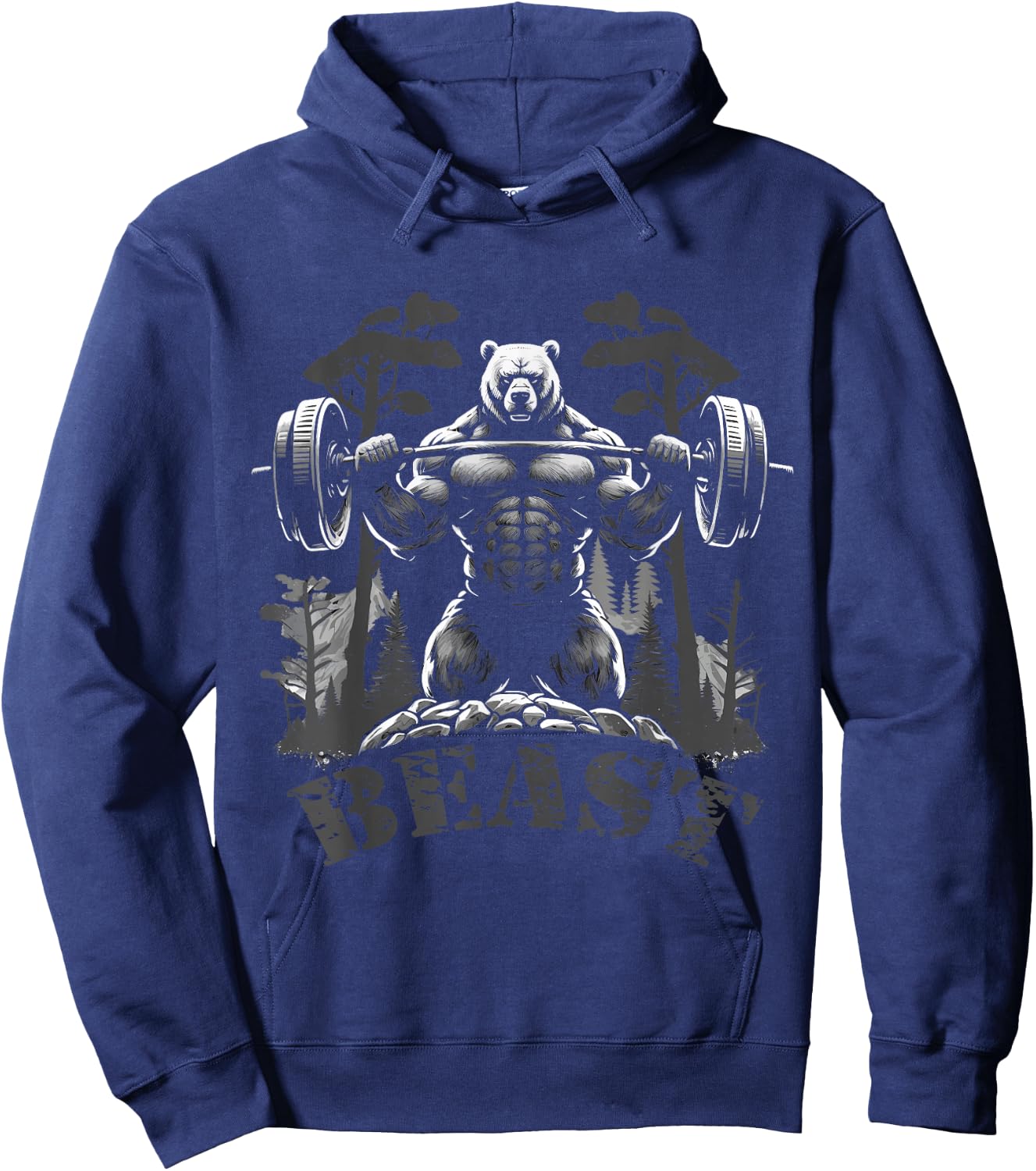 Gym Bodybuilding / Fitness Workout Beast Bear with Dumbbell , black Hoodie - Hoodie | Navy