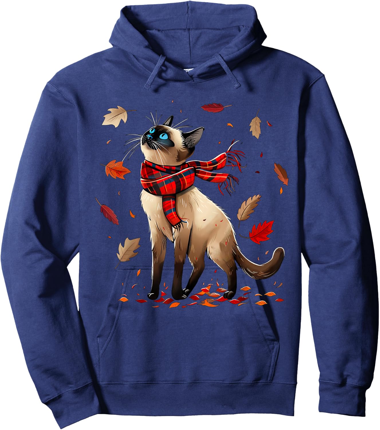 Retro Fall Leaf Siamese Cat Autumn Season Thanksgiving (kid) Hoodie - Hoodie | Navy