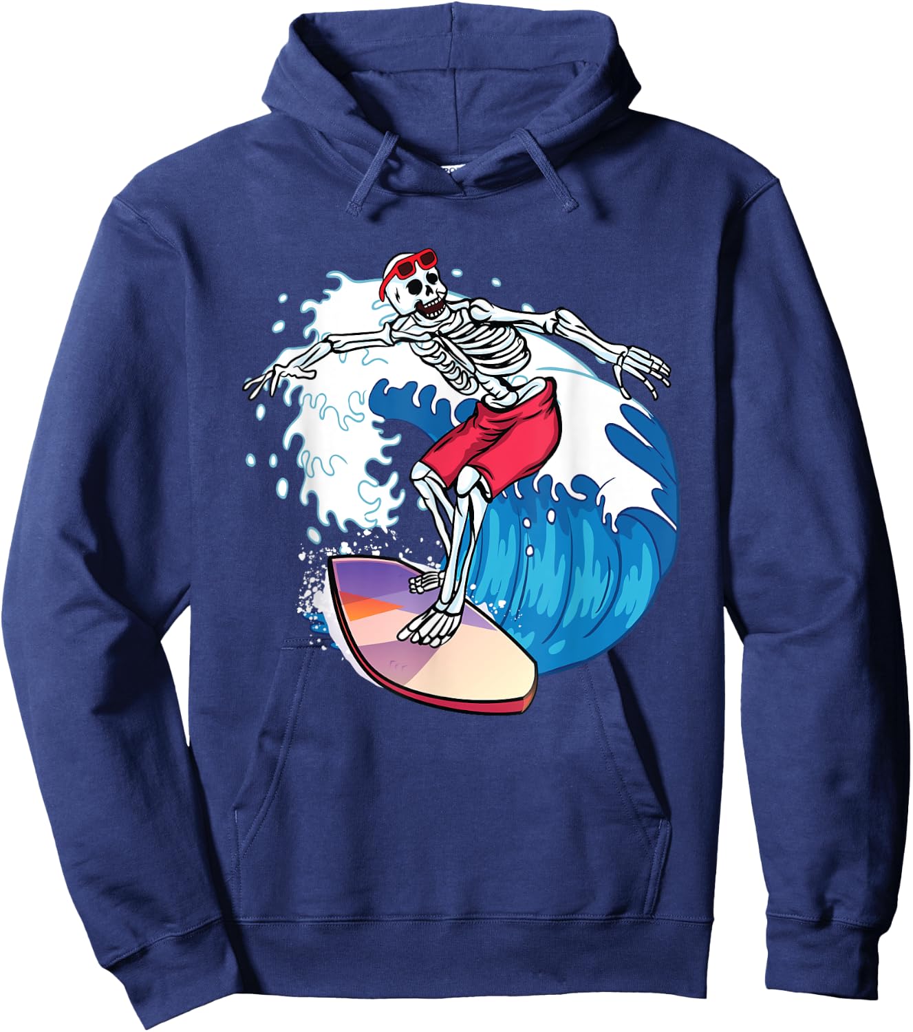 Surfer Skeleton Surfboard Surfing Dude Cool Novelty Graphic Hoodie - Hoodie | Navy
