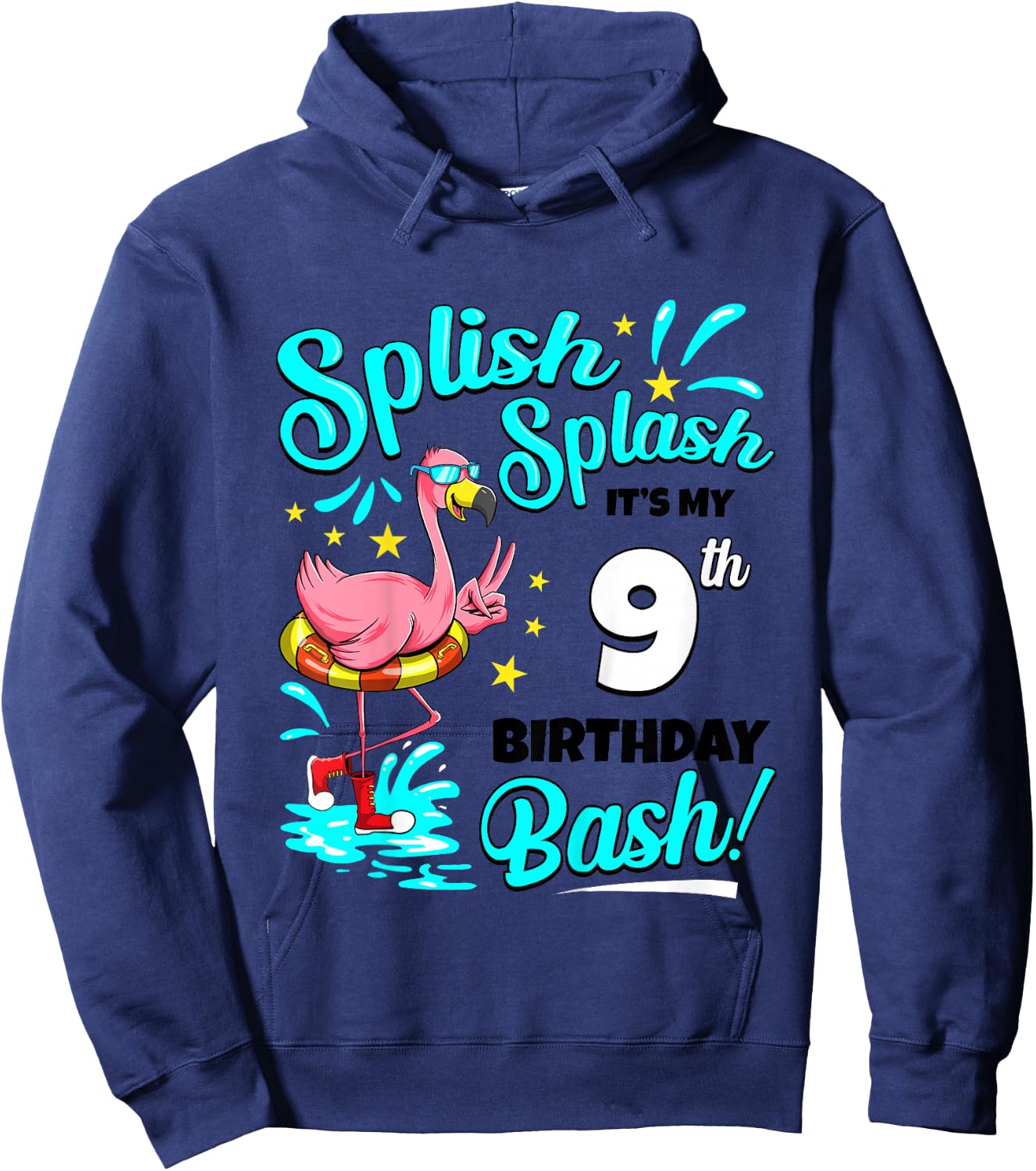 9th Birthday Flamingo 9 Years Old Pool Party Summer Hoodie - Hoodie | Navy