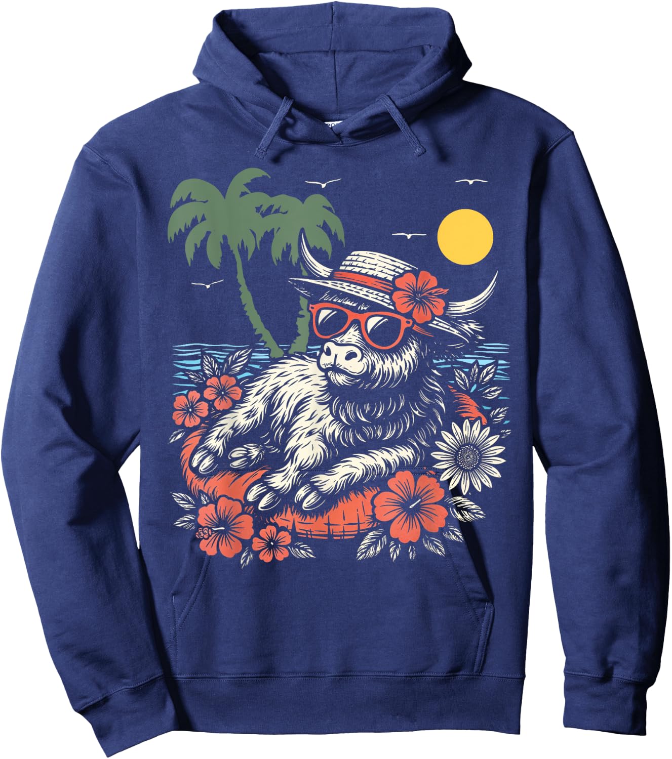Cute Cow Beach Floatie Highland Cattle Summer Vibes Hoodie - Hoodie | Navy